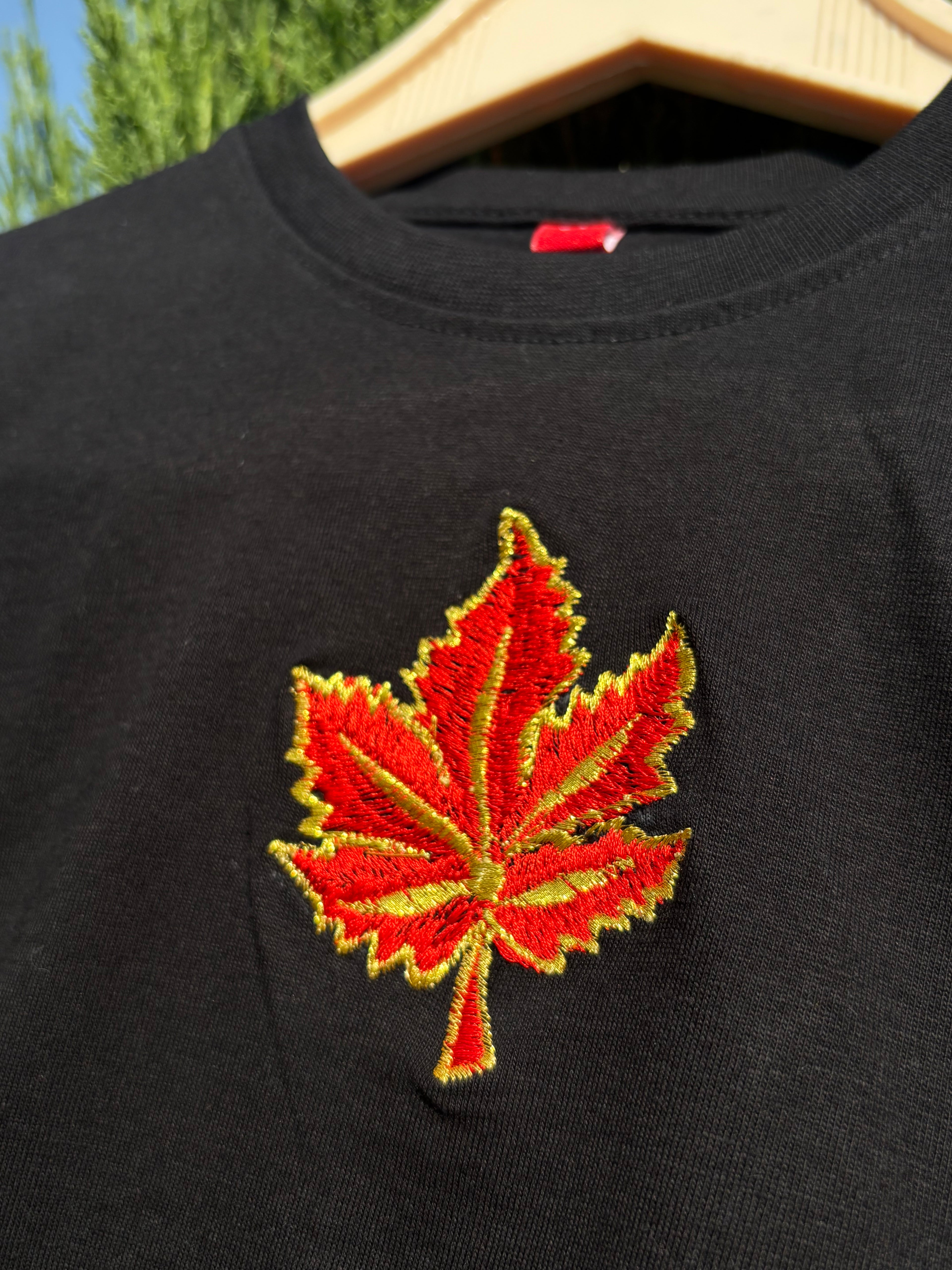 Kids Chinar Leaf Embroidered Black T-shirt