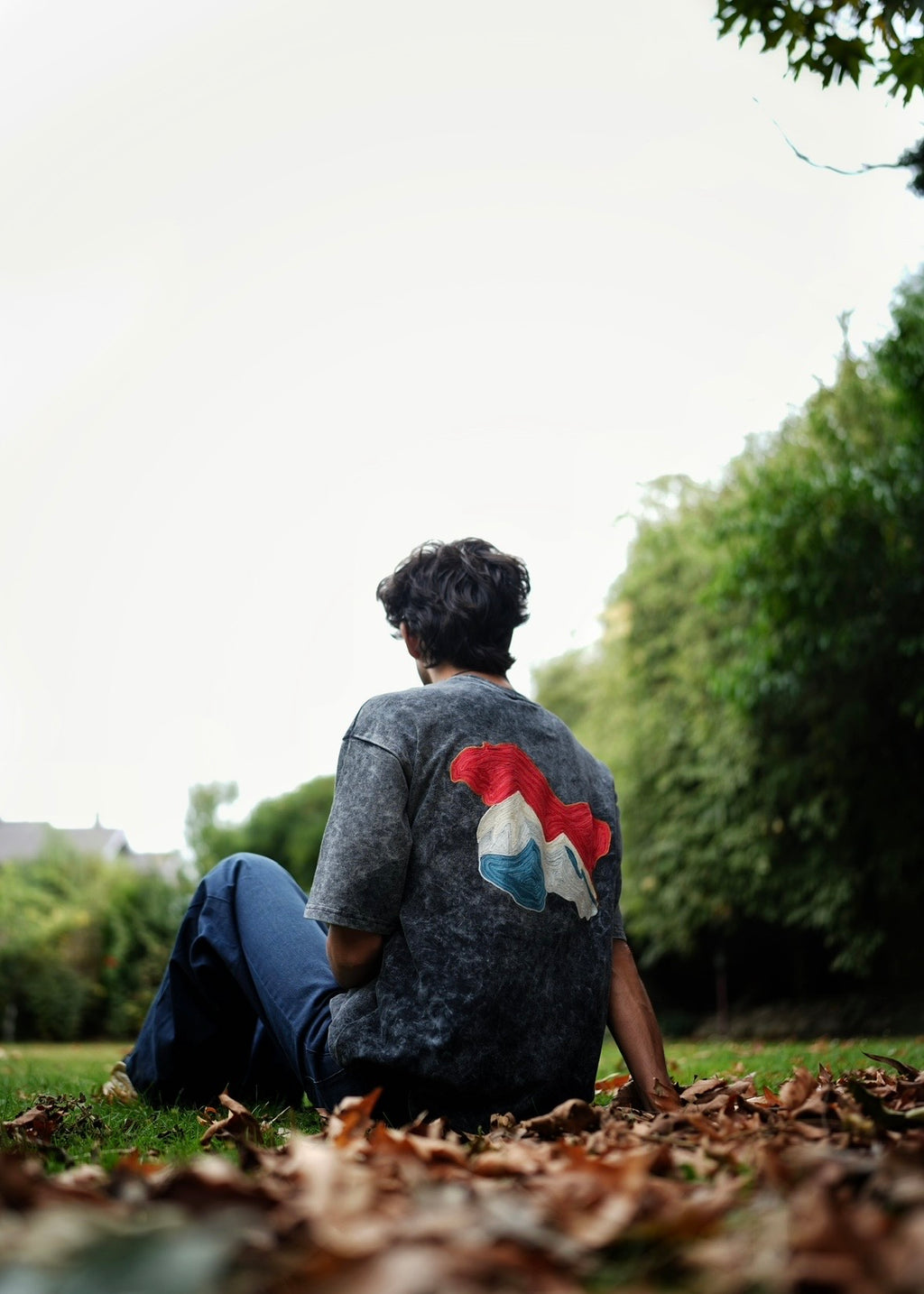 Ari Thread Work Chinar/Kashmir Acid Wash Black T-Shirt