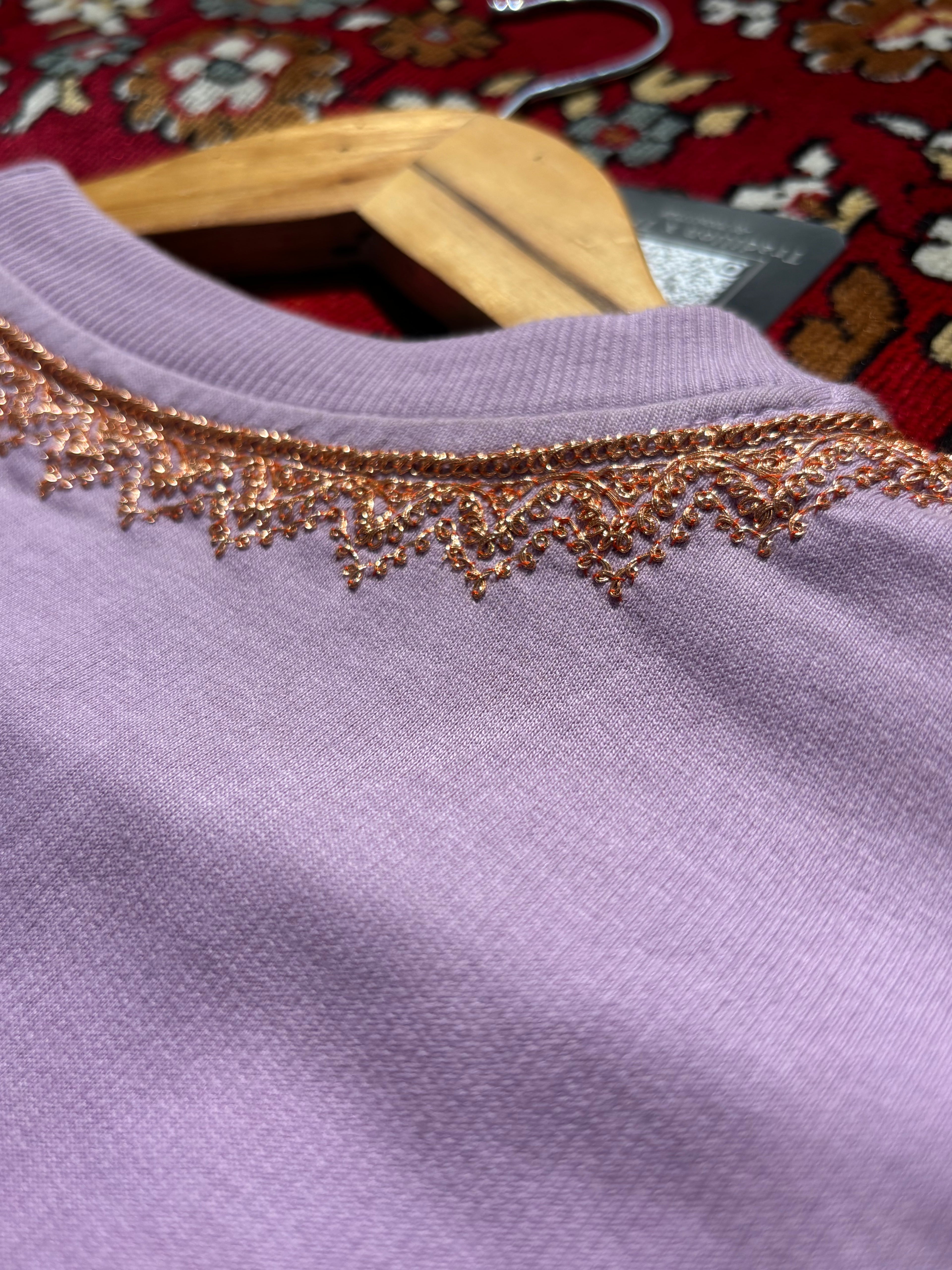 HAND TILLA EXCLUSIVE KASHMIRI NECK AND SLEEVE WORK Lavender T-SHIRT