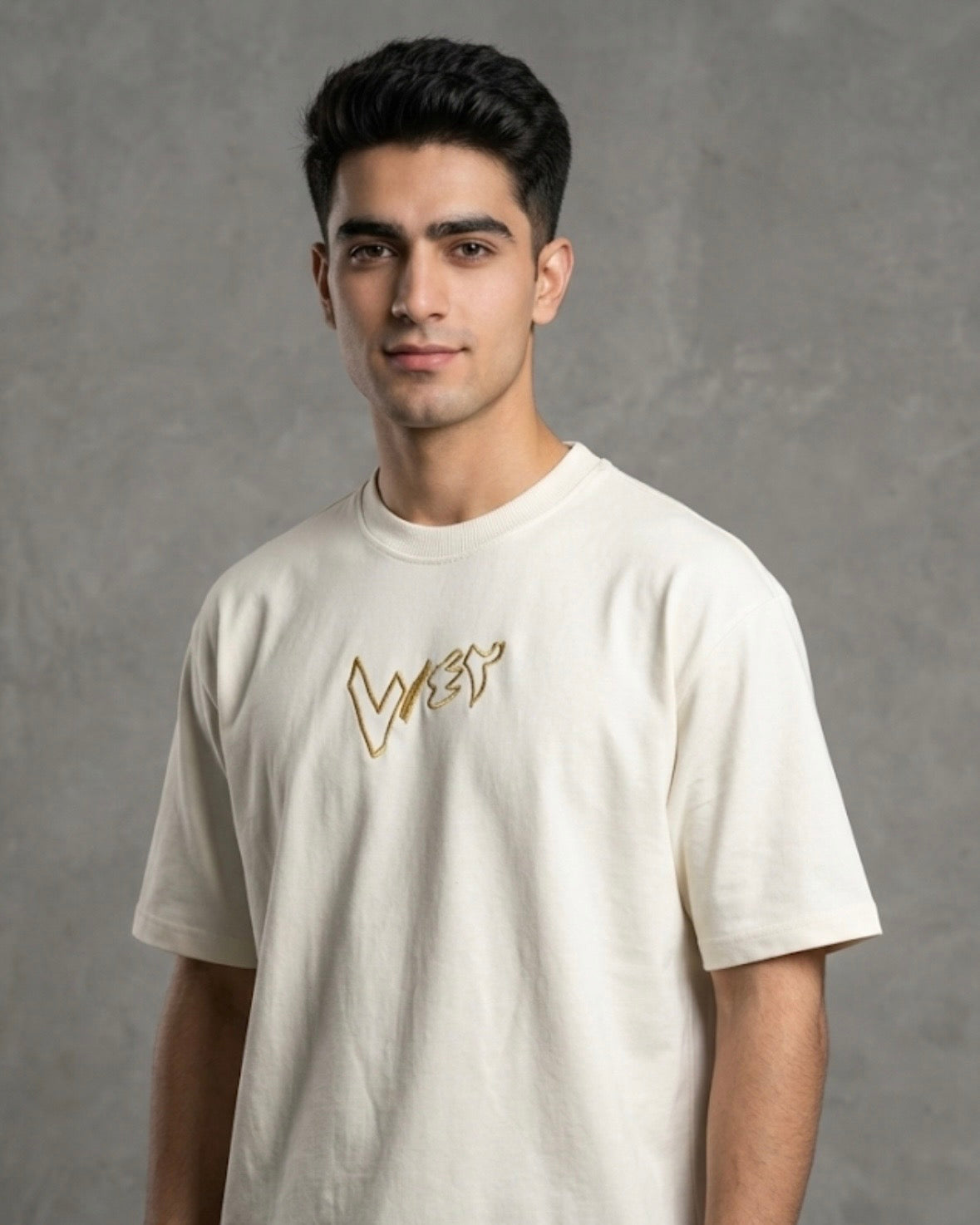 Time Does Not Wait for Anyone Arabic Quote Inspired Embroidered Off-White T-shirt