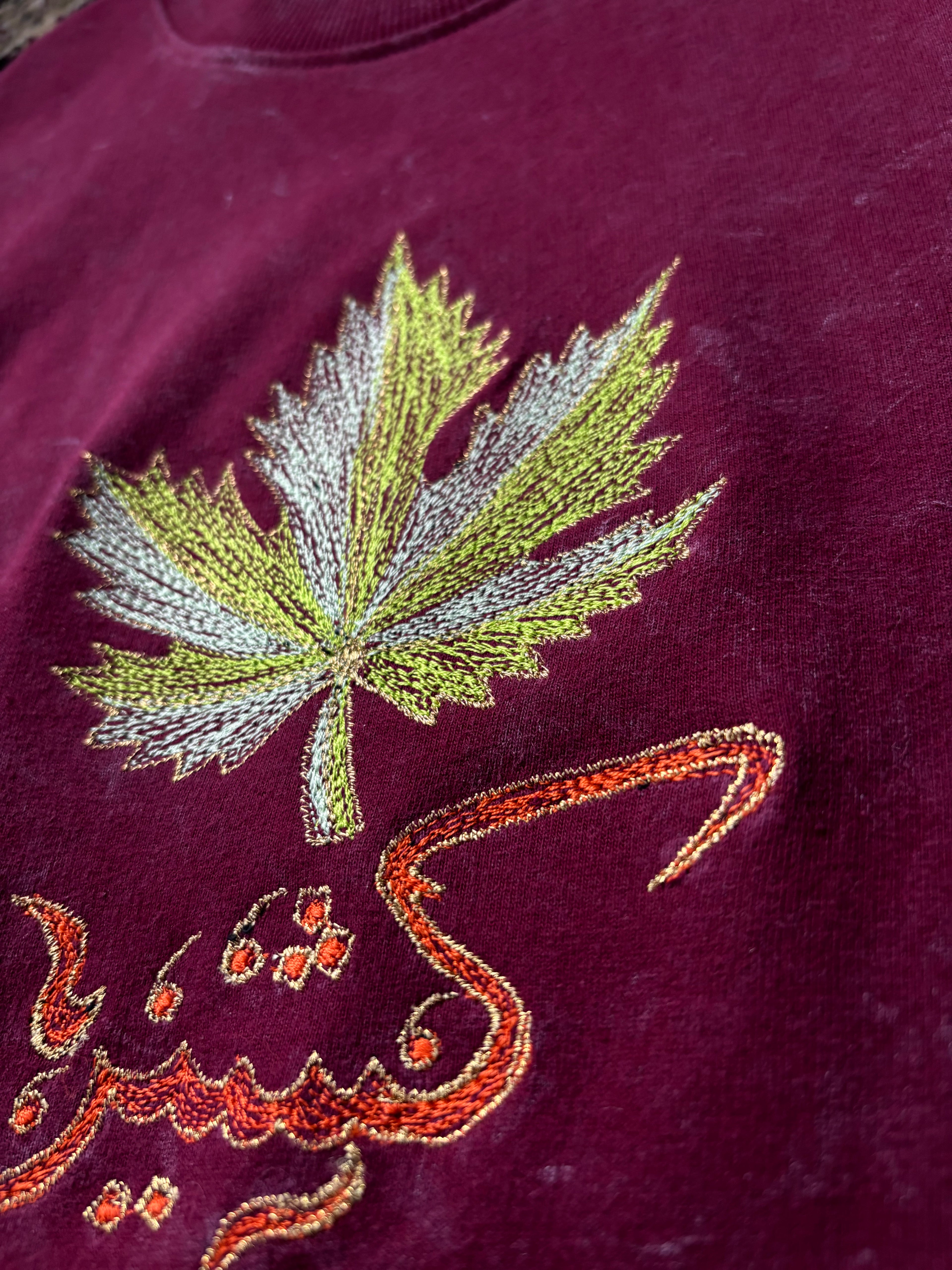 FARSH E KHAS SHADOW EMBROIDERY Acid Wash Maroon T-SHIRT