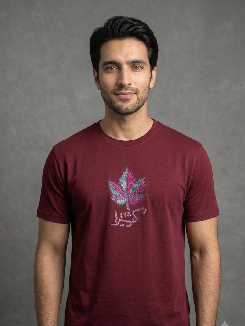 CHINAR/KASHMIR MOTIF Shadow Embroidery Maroon T-SHIRT