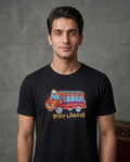 KASHMIRI METADOR TRUCK PAKH LAGAYE RETRO DESIGN EMBROIDERED BLACK T-SHIRT