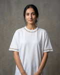 HAND SONZI EXCLUSIVE TRADITIONAL PATTERN EMBROIDERED WHITE T-SHIRT