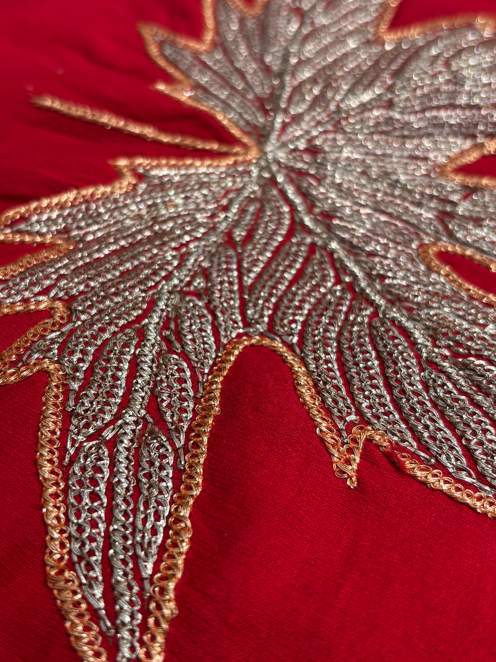 HAND TILLA EXCLUSIVE RED T-SHIRT WITH CHINAR EMBROIDERY