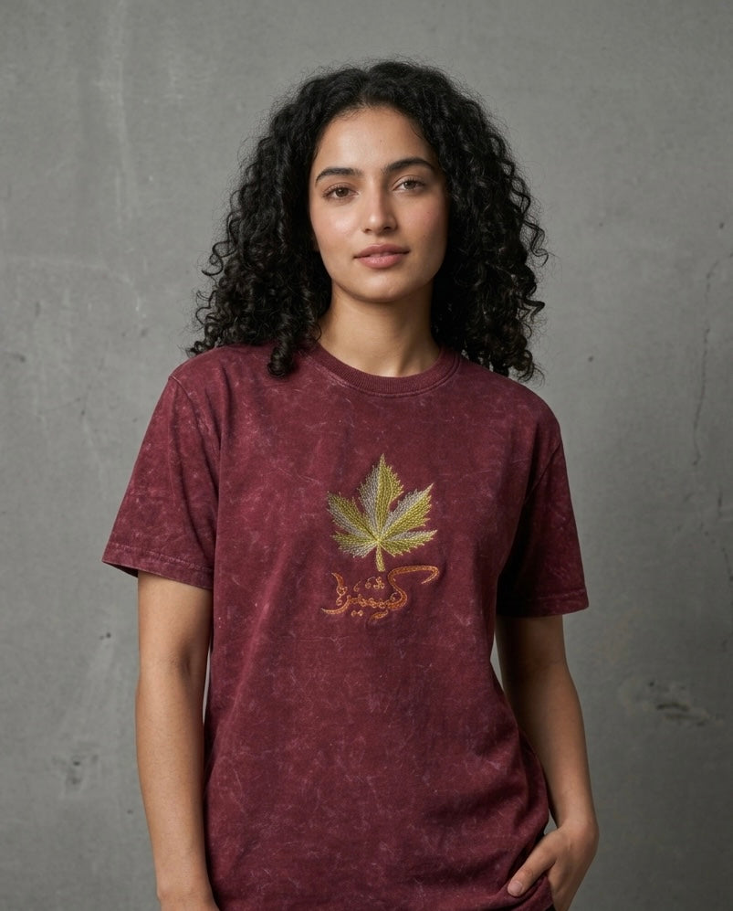 FARSH E KHAS SHADOW EMBROIDERY Acid Wash Maroon T-SHIRT