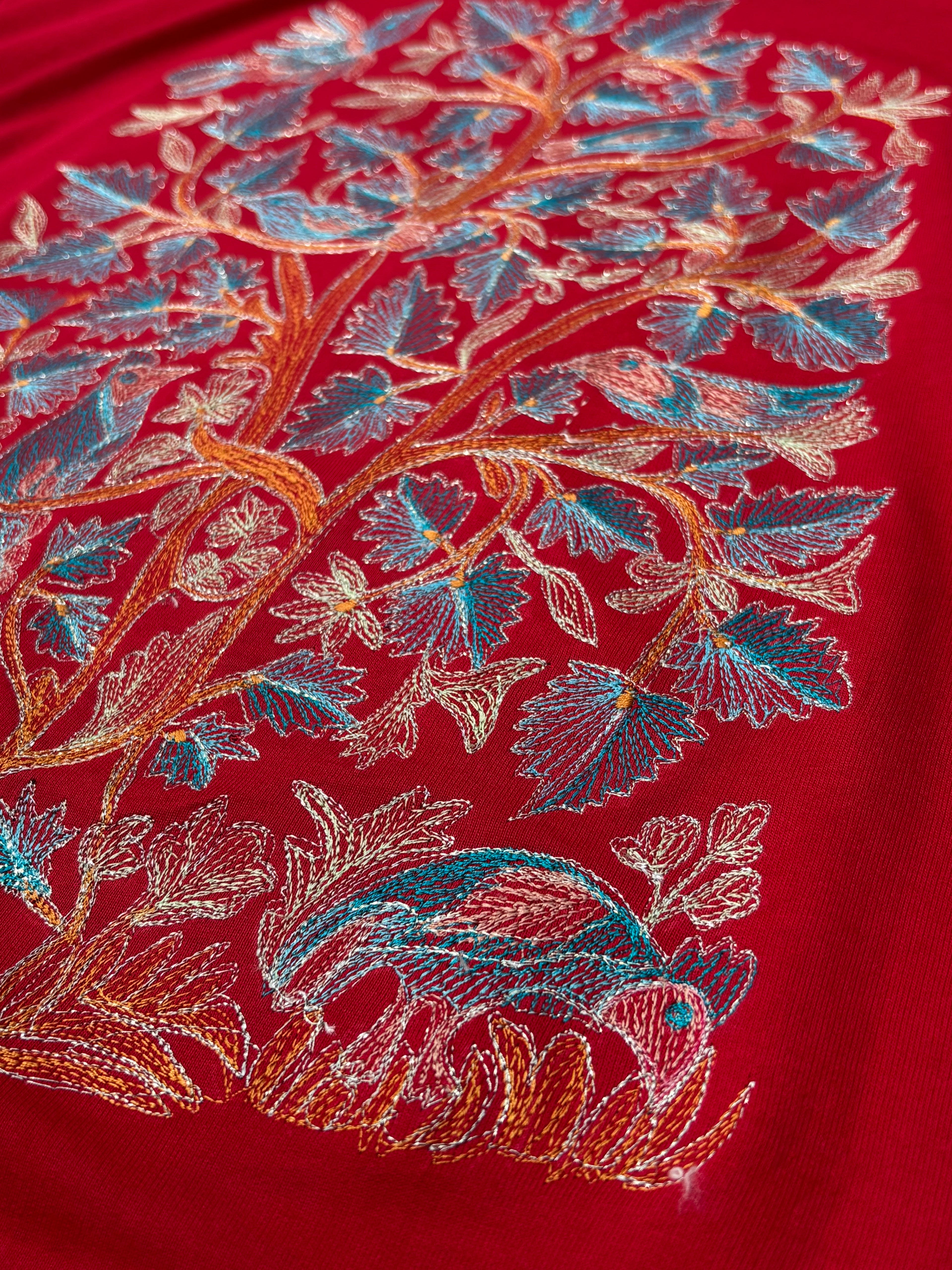 Tree of Life Shadow Embroidery Red T-shirt