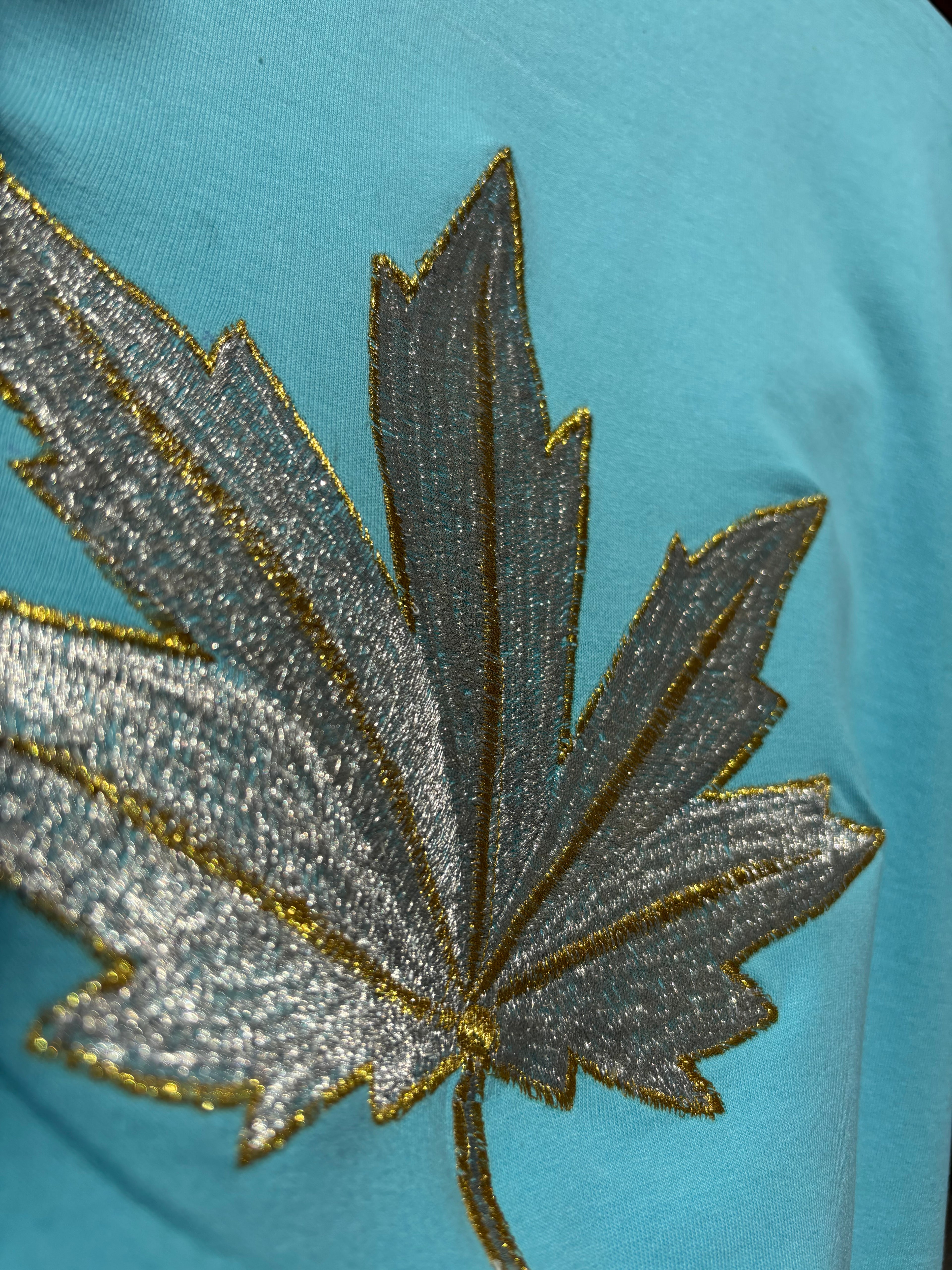 Chinar Leaf Motif Embroidered Sky Blue T-shirt