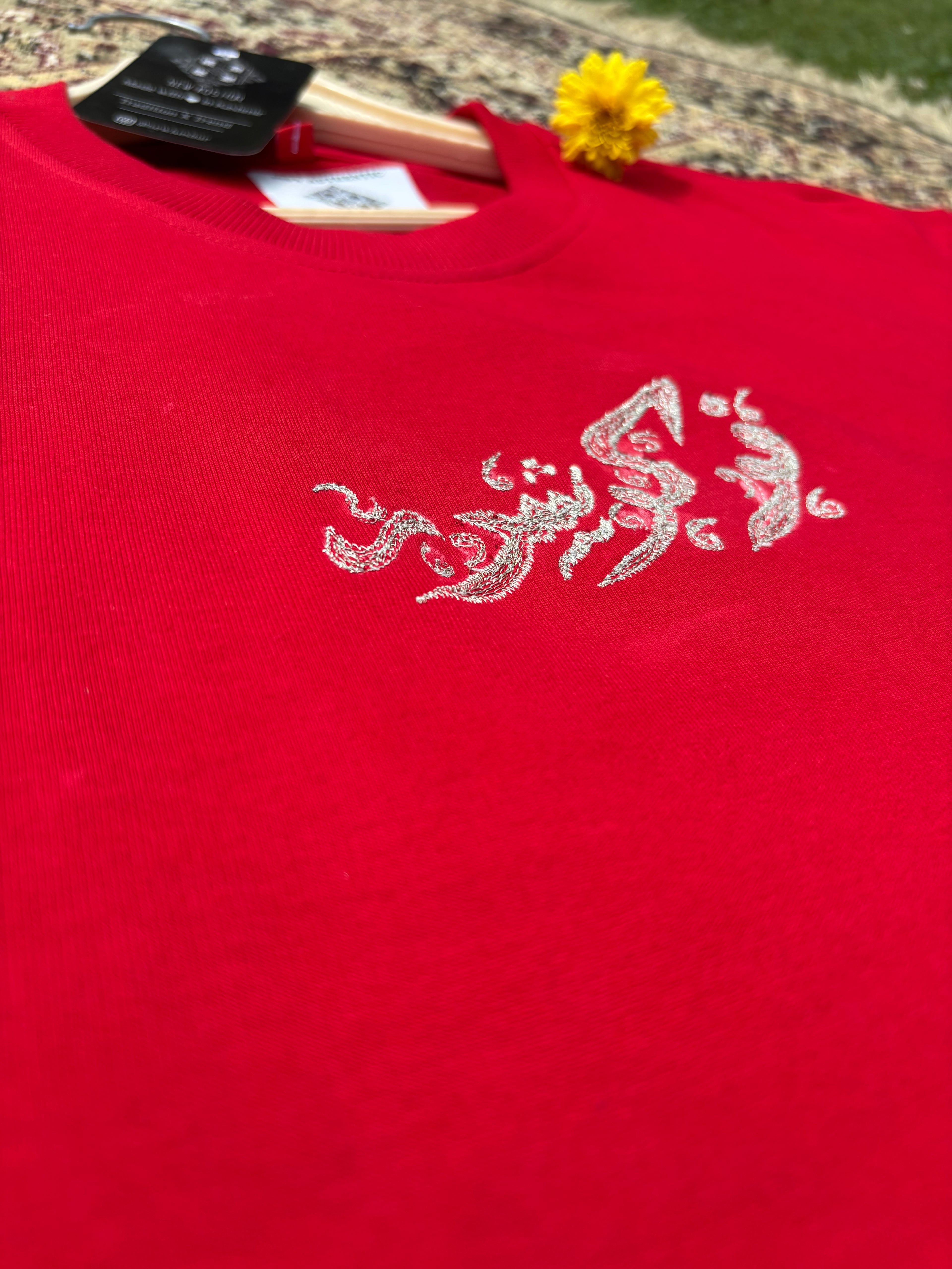 Tree of Life Shadow Embroidery Red T-shirt