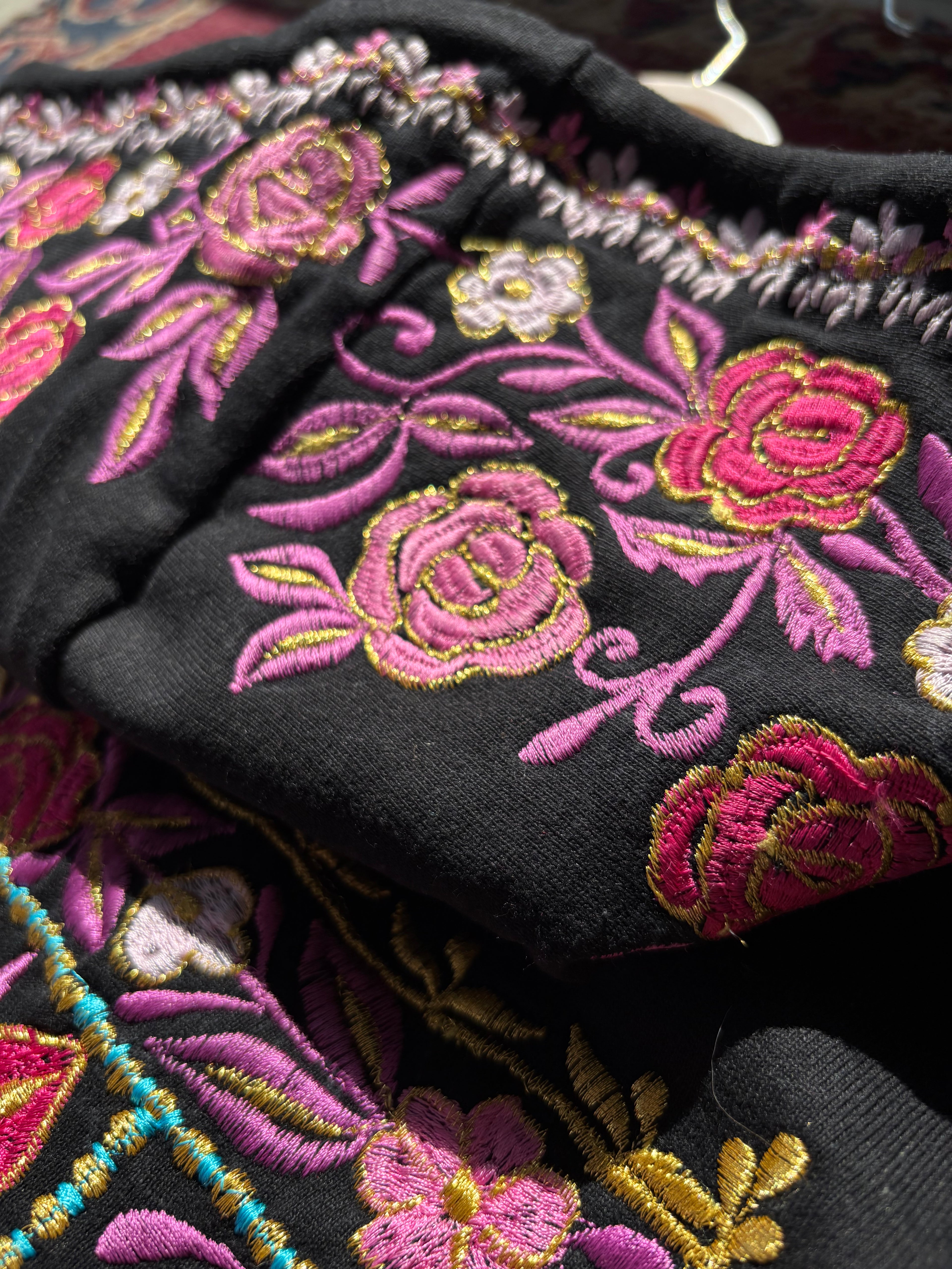 Floral Pattern Hood and Back Silk Thread Embroidered Hoodie