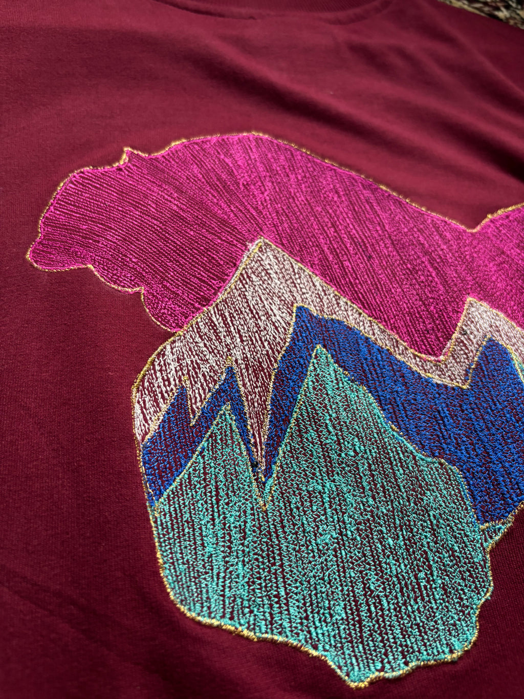 CHINAR/KASHMIR MOTIF Shadow Embroidery Maroon T-SHIRT