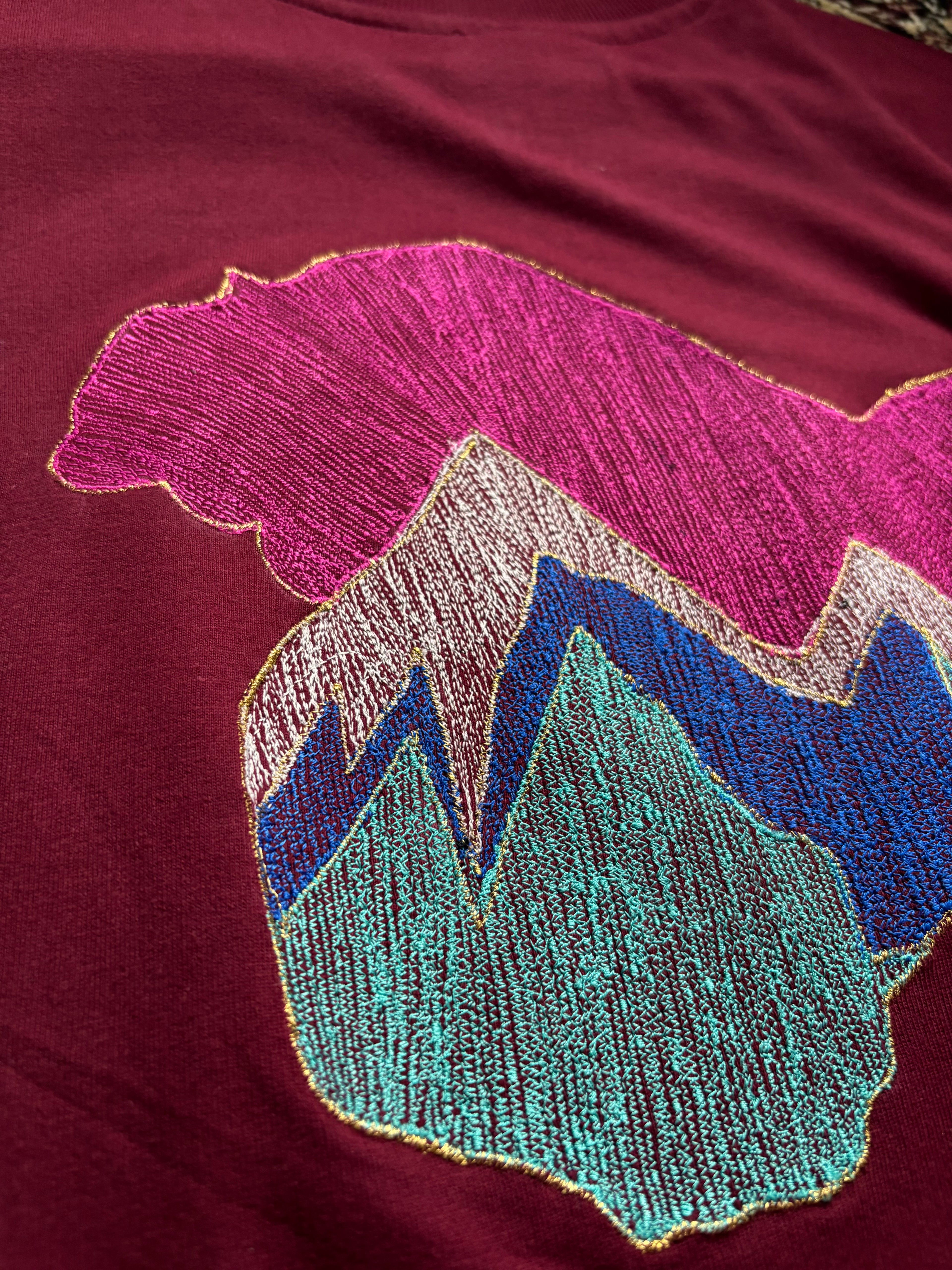 CHINAR/KASHMIR MOTIF Shadow Embroidery Maroon T-SHIRT