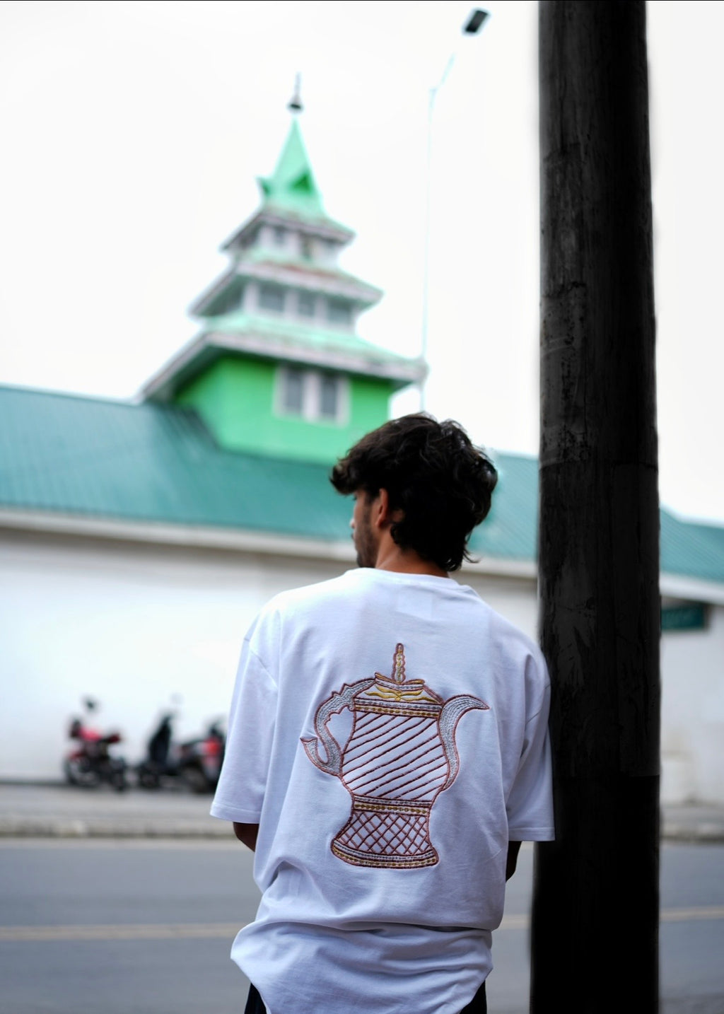 Samavar/Chinar Leaf Embroidered White T-shirt