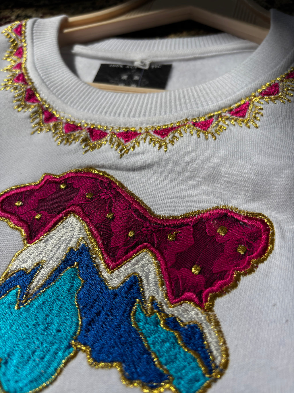 The Kashmir Map Sweat Pink Traditional Pattern On Neck White Sweatshirt