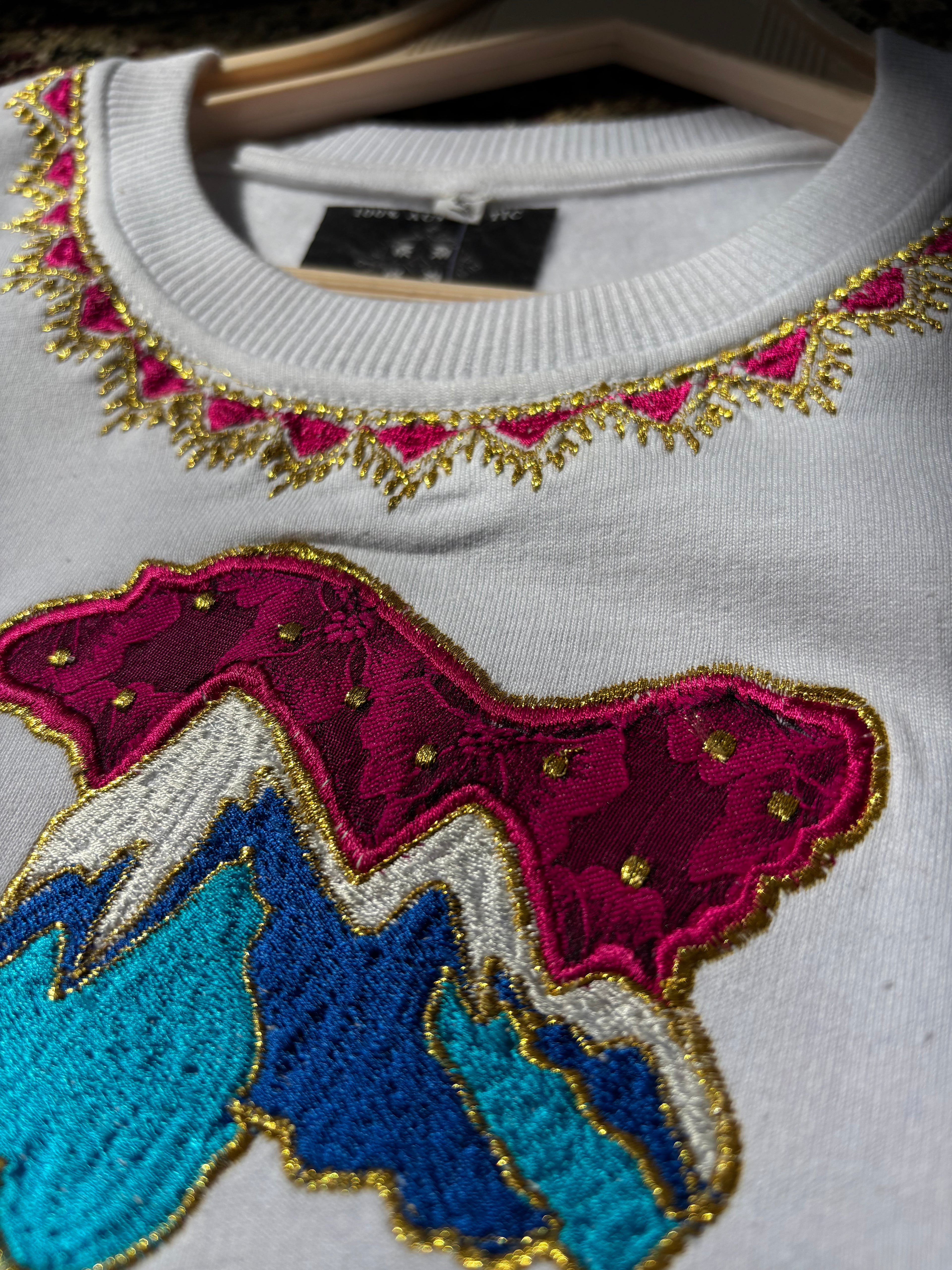The Kashmir Map Sweat Pink Traditional Pattern On Neck White Sweatshirt