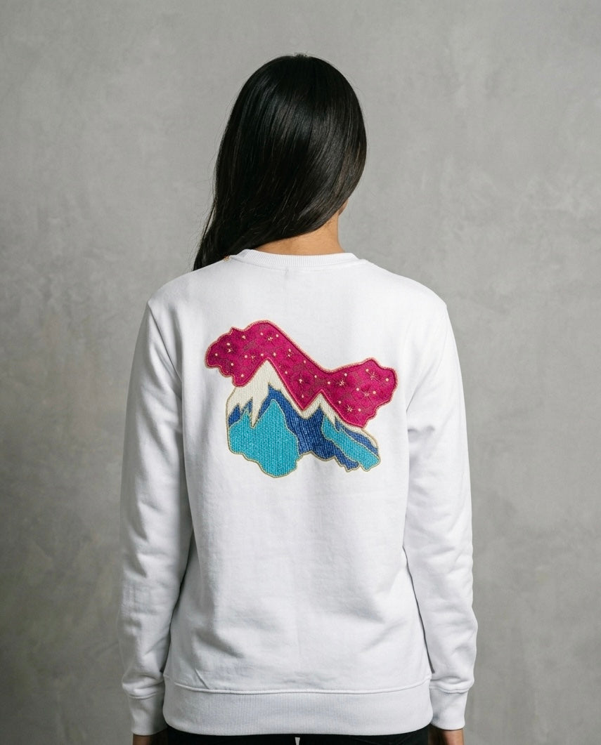 The Kashmir Map Sweat Pink Traditional Pattern On Neck White Sweatshirt