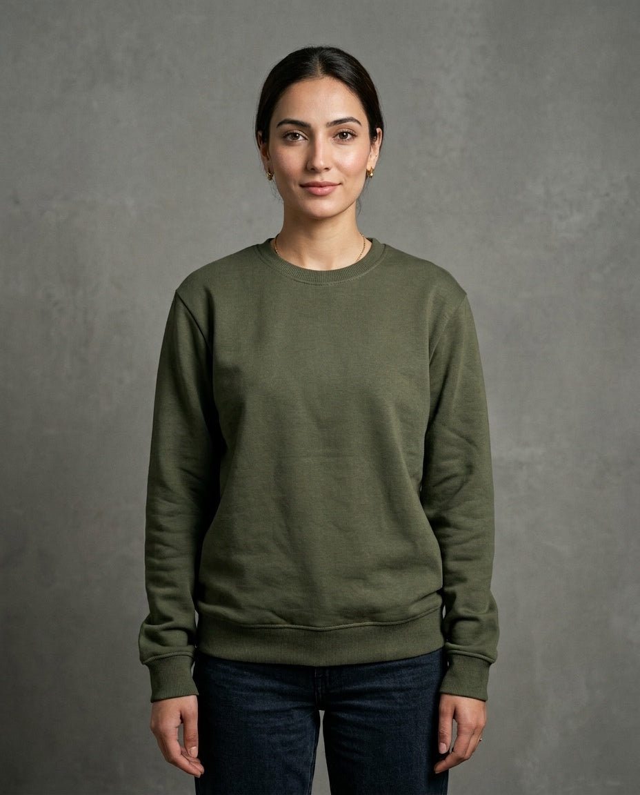 HAND EXCLUSIVE PREMIUM HAND SOZNI EMBROIDERED TREE OF LIFE OLIVE GREEN SWEATSHIRT