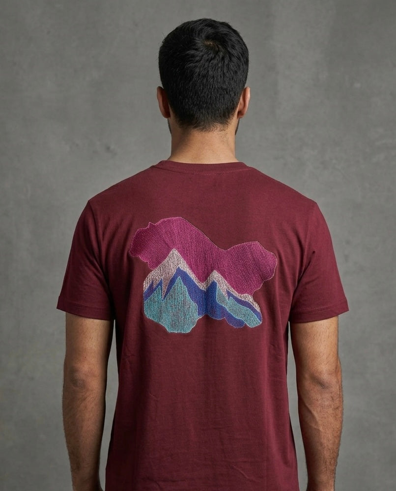 CHINAR/KASHMIR MOTIF Shadow Embroidery Maroon T-SHIRT
