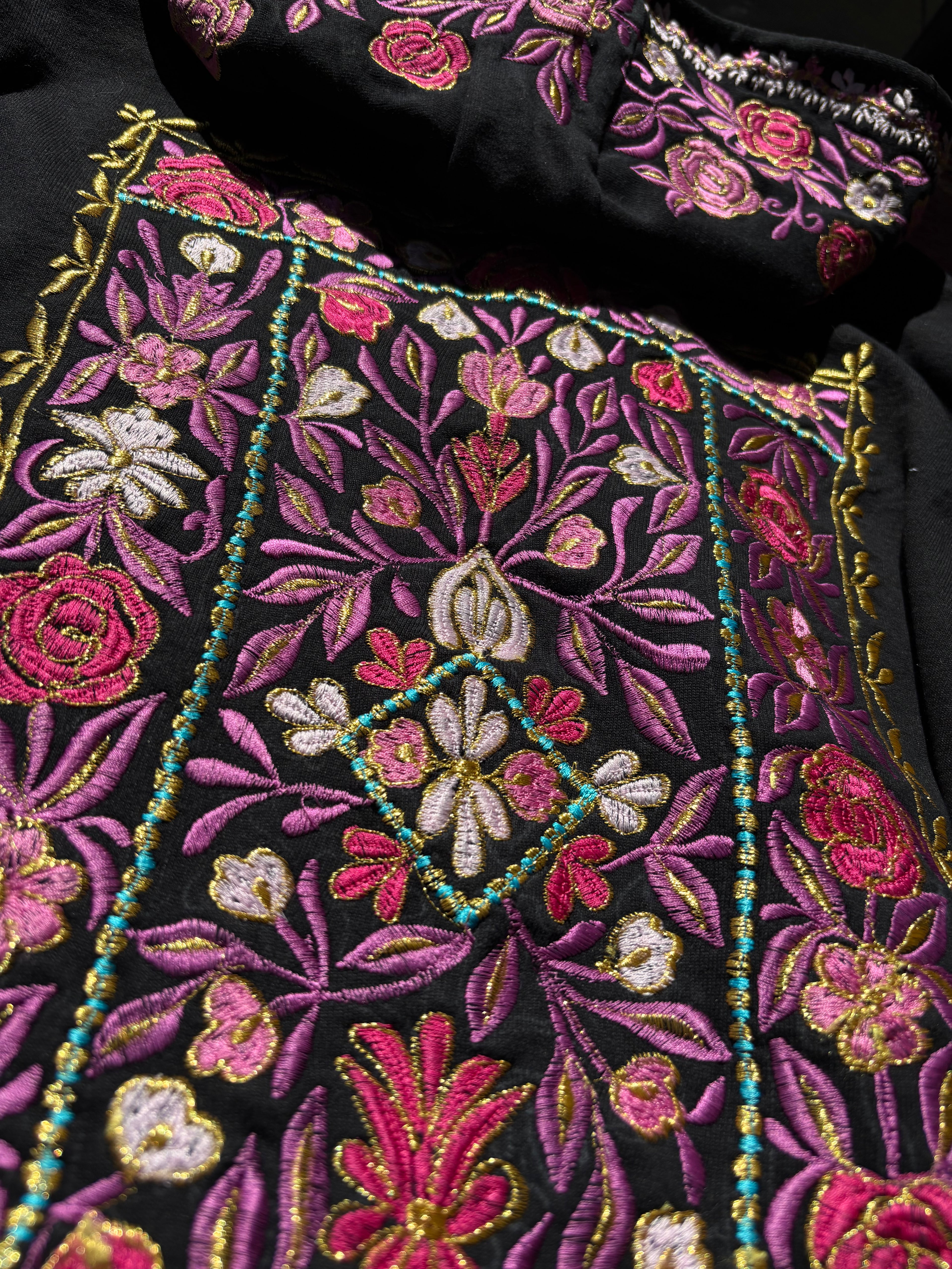 Floral Pattern Hood and Back Silk Thread Embroidered Hoodie