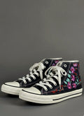 Silk Thread Hand Embroidery Navy Blue Canvas Shoes