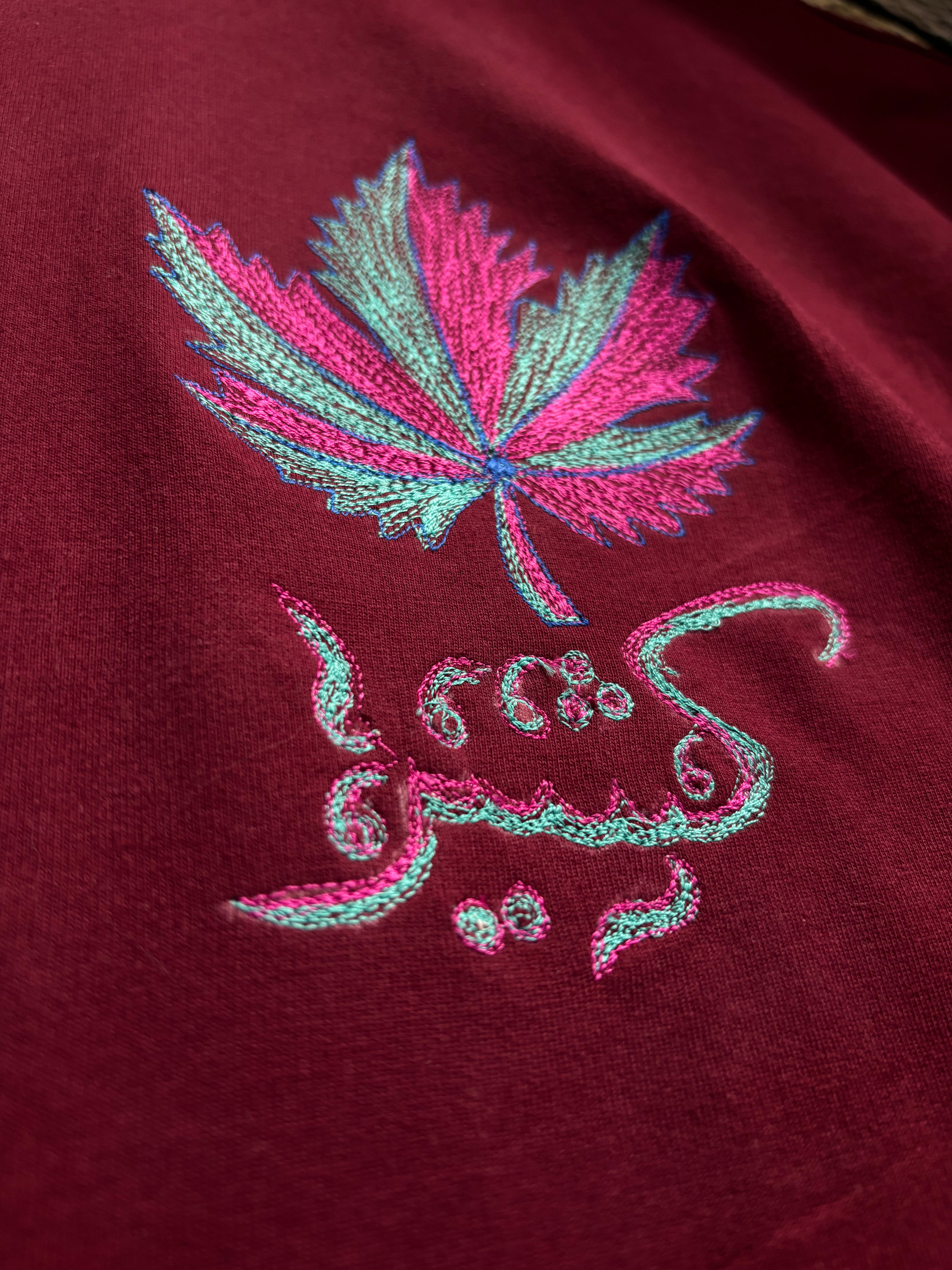 CHINAR/KASHMIR MOTIF Shadow Embroidery Maroon T-SHIRT