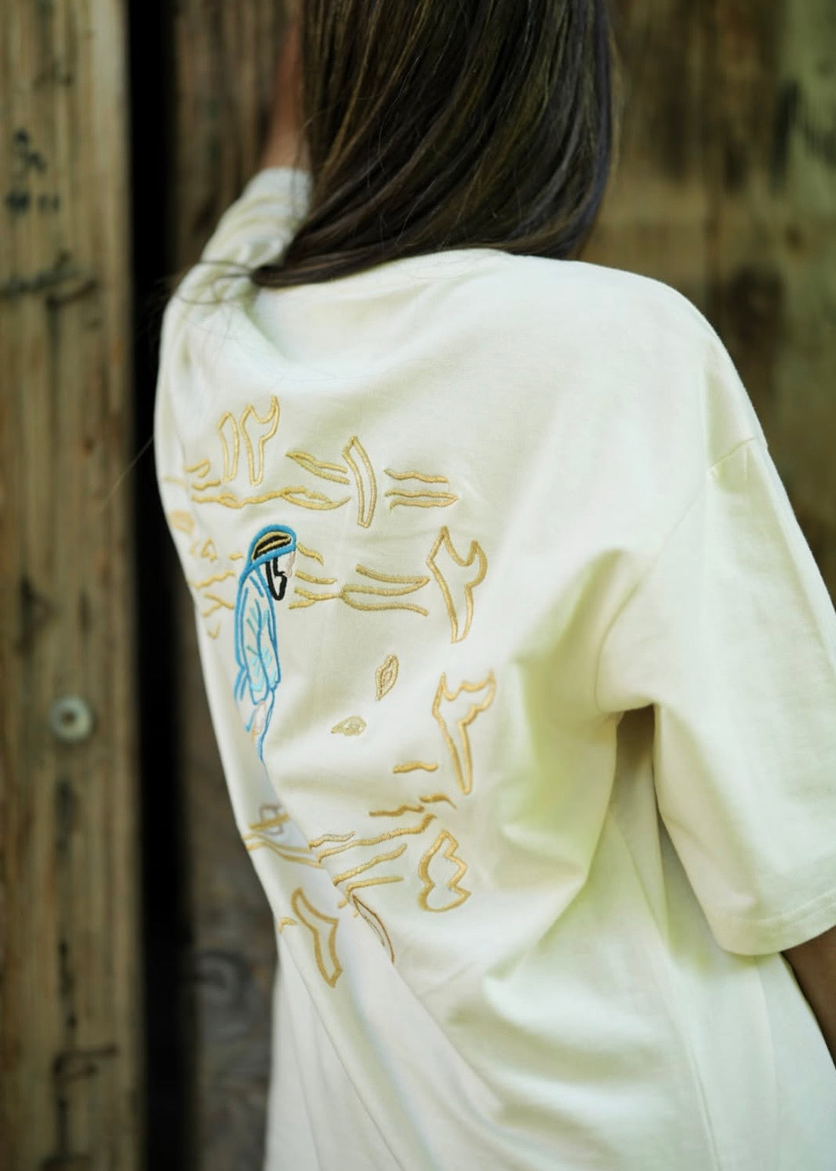 Time Does Not Wait for Anyone Arabic Quote Inspired Embroidered Off-White T-shirt