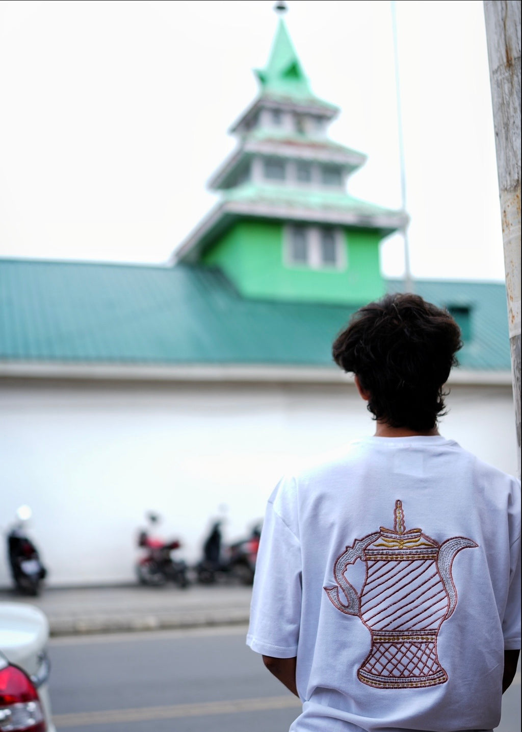 Samavar/Chinar Leaf Embroidered White T-shirt