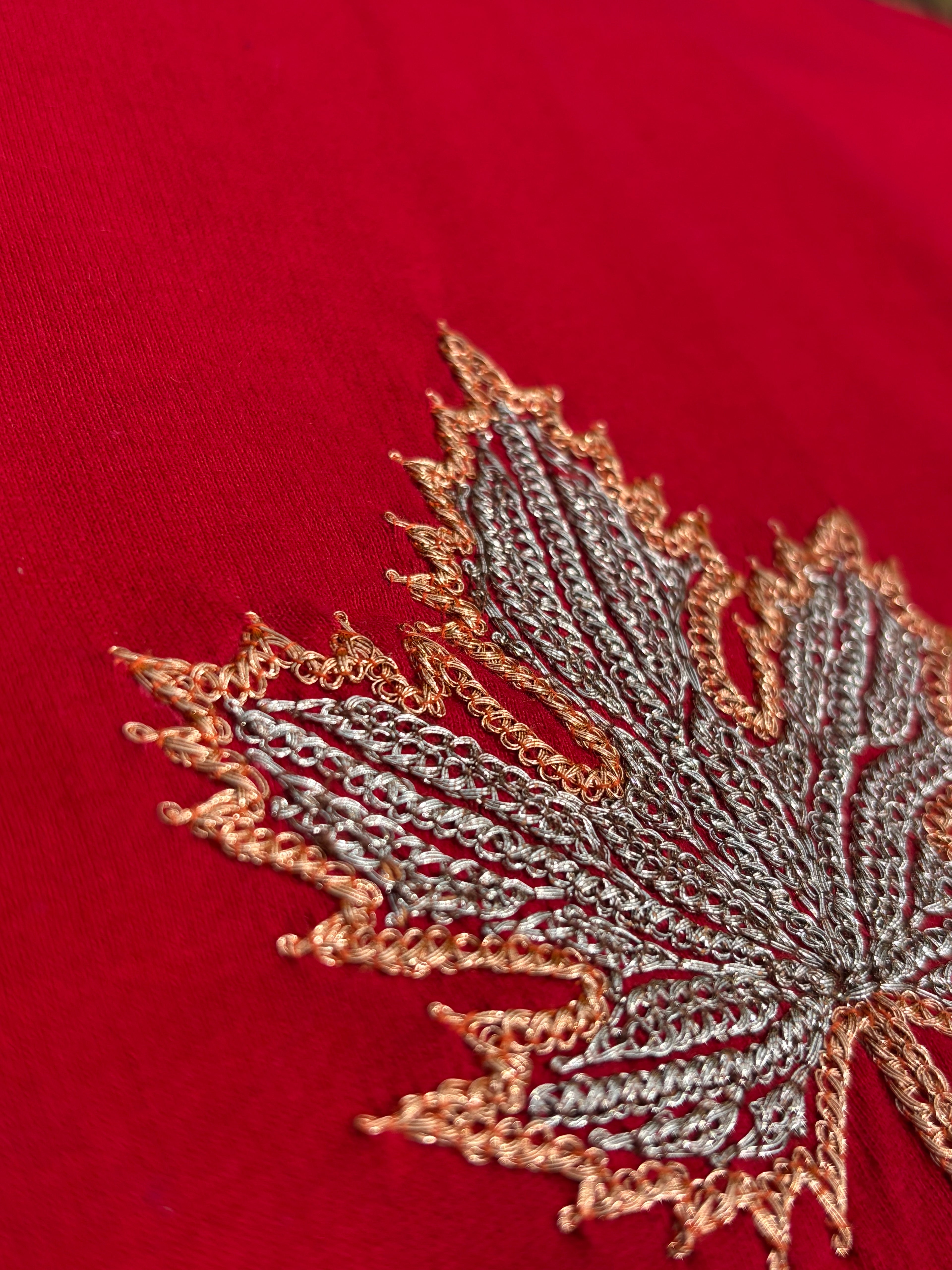 HAND TILLA EXCLUSIVE RED T-SHIRT WITH CHINAR EMBROIDERY