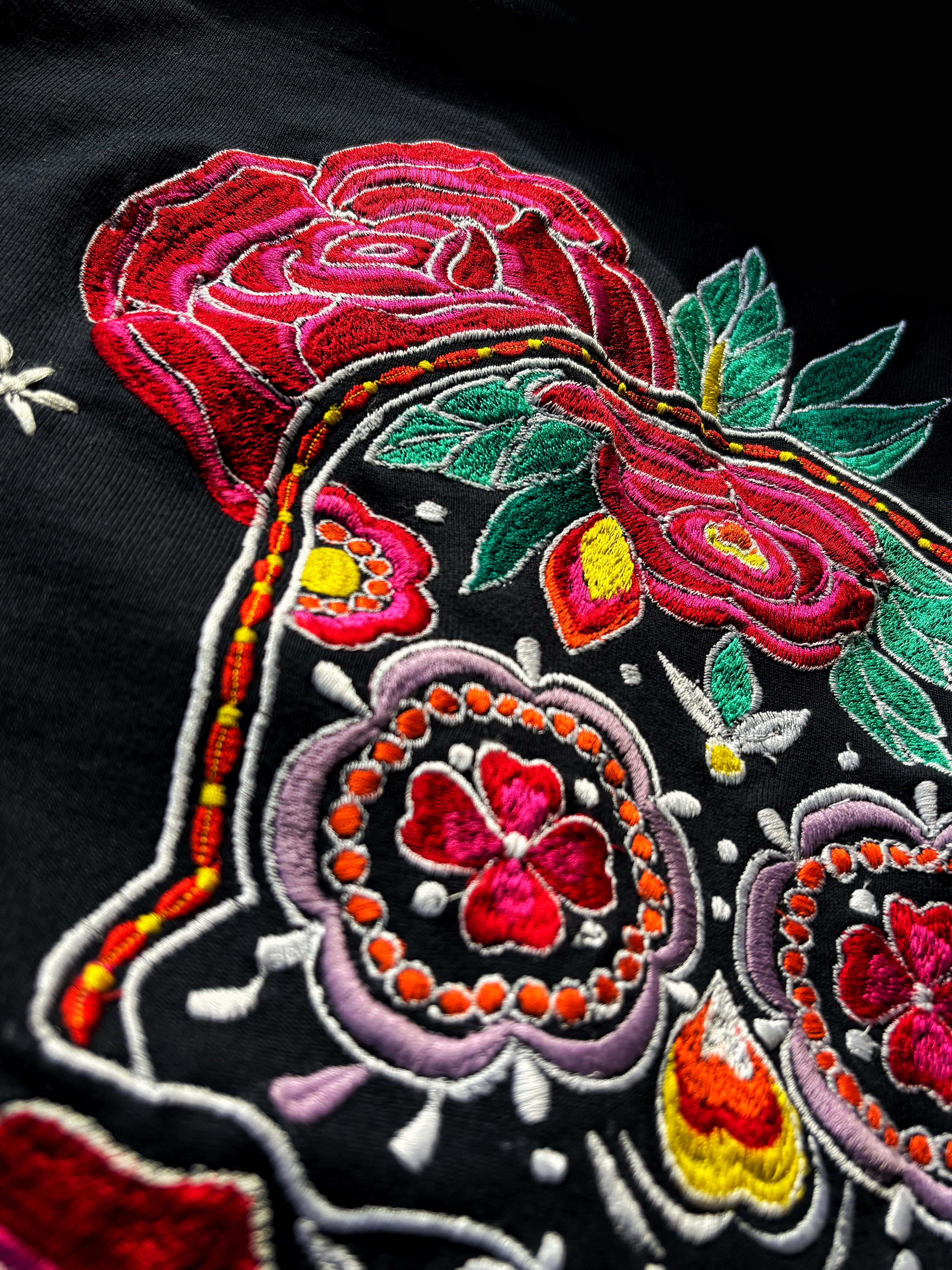 Mexican Day of The Dead Inspired Silk Thread Embroidered Navy Blue Hoodie