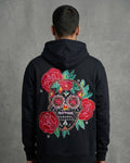 Mexican Day of The Dead Inspired Silk Thread Embroidered Navy Blue Hoodie