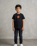Kids Chinar Leaf Embroidered Black T-shirt