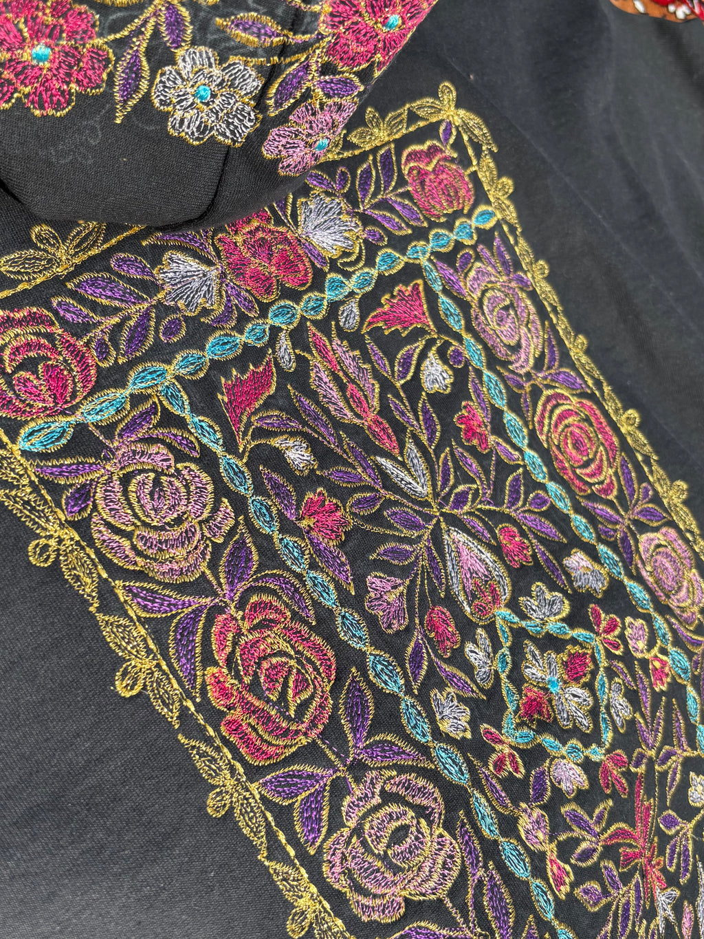 Floral Pattern Hood and Back Multi Colour Shadow Embroidered Hoodie