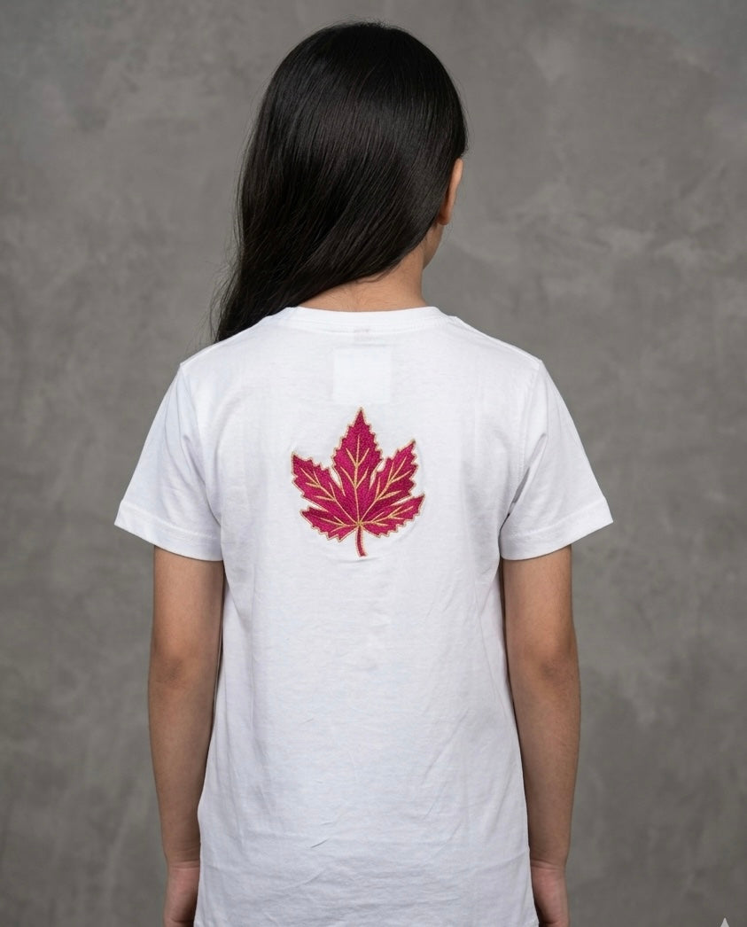Kids Chinar Leaf Embroidered White T-shirt