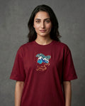 Kashmir Map Chinar Leaf Embroidered Motif Maroon T-shirt