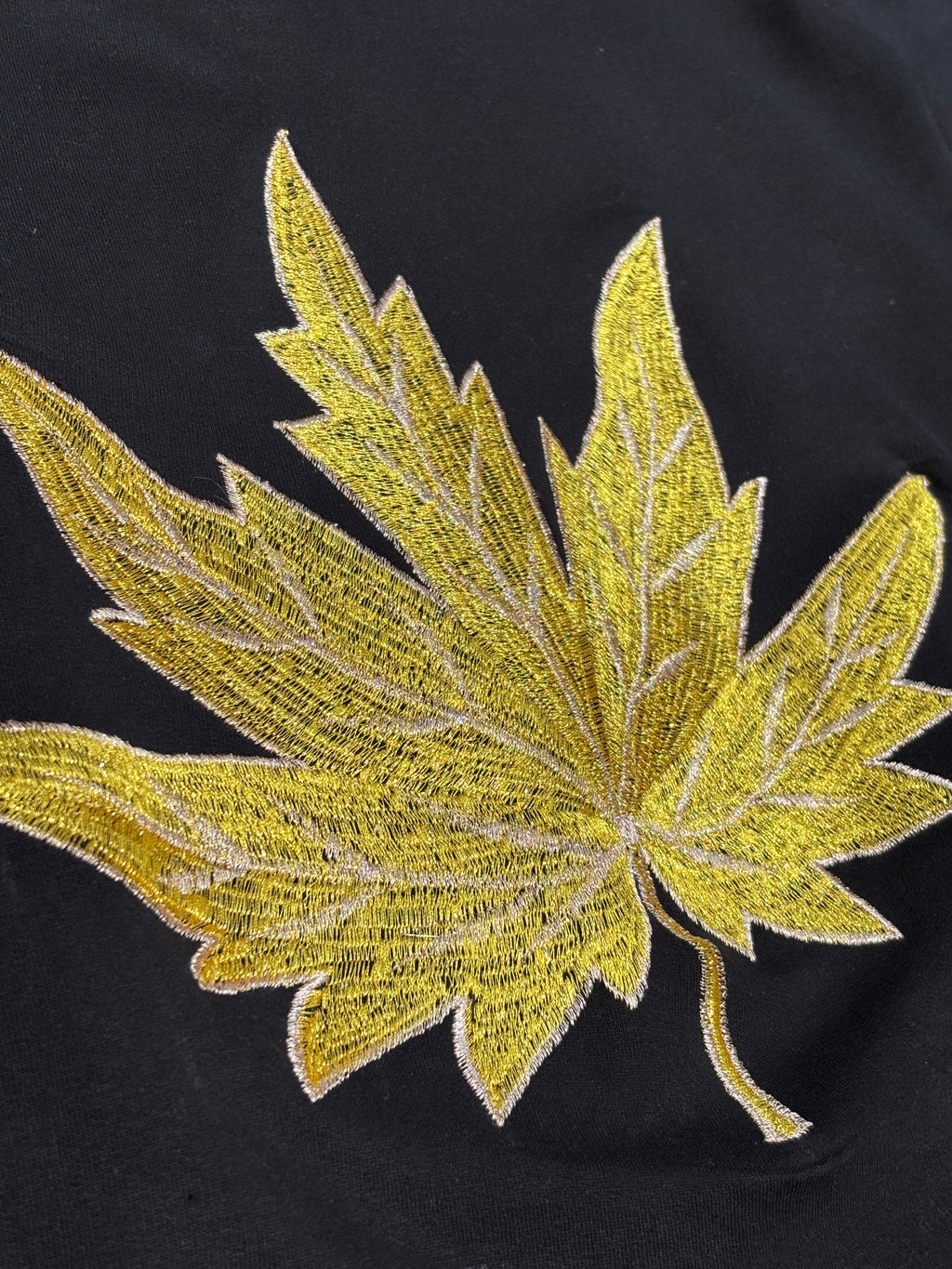 CHINAR LEAF MOTIF EMBROIDERED BLACK T-SHIRT
