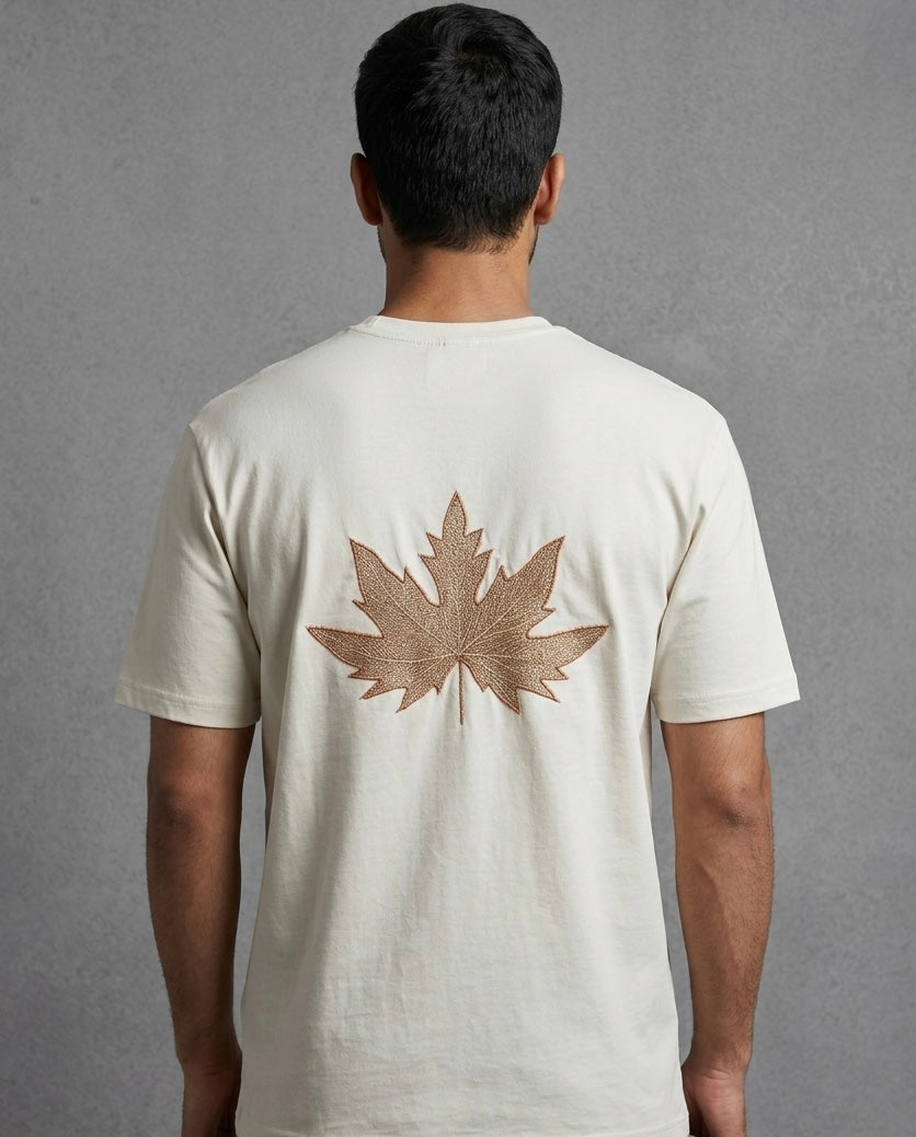 HAND TILLA EXCLUSIVE OFF-WHITE T-SHIRT WITH CHINAR EMBROIDERY