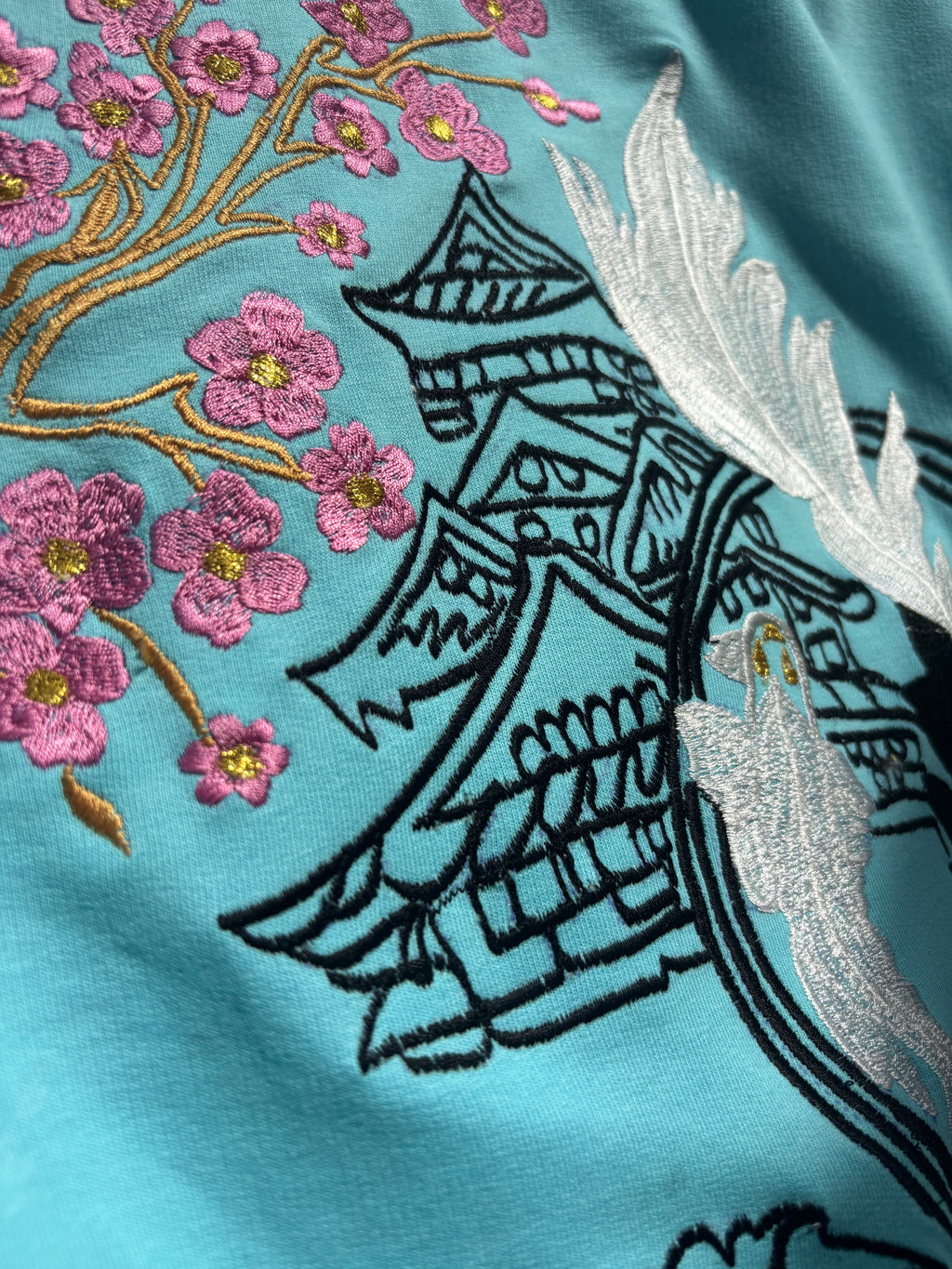 Japanese Street Tradition Inspired Silk Thread Embroidered Sky Blue T-shirt