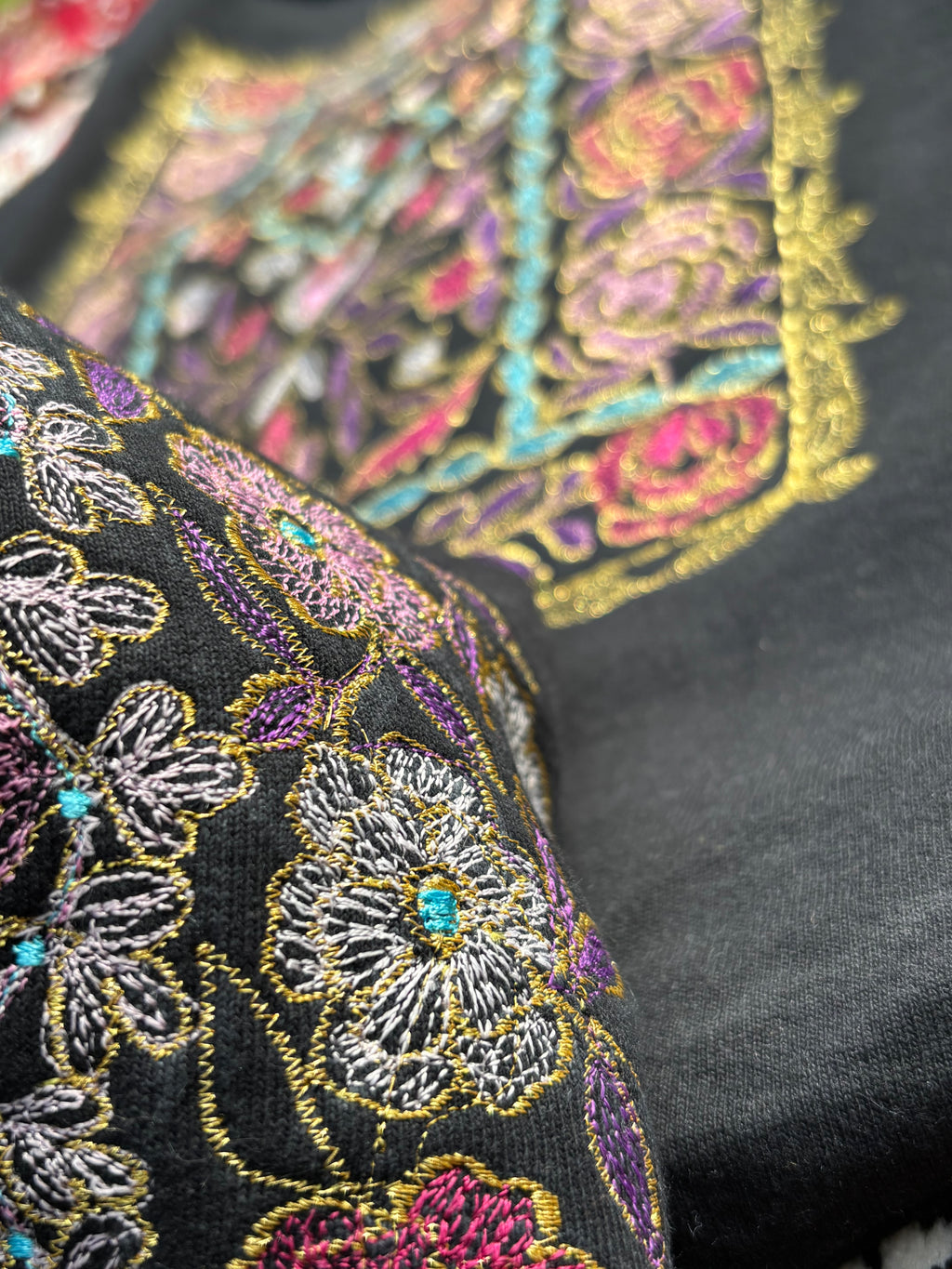 Floral Pattern Hood and Back Multi Colour Shadow Embroidered Hoodie