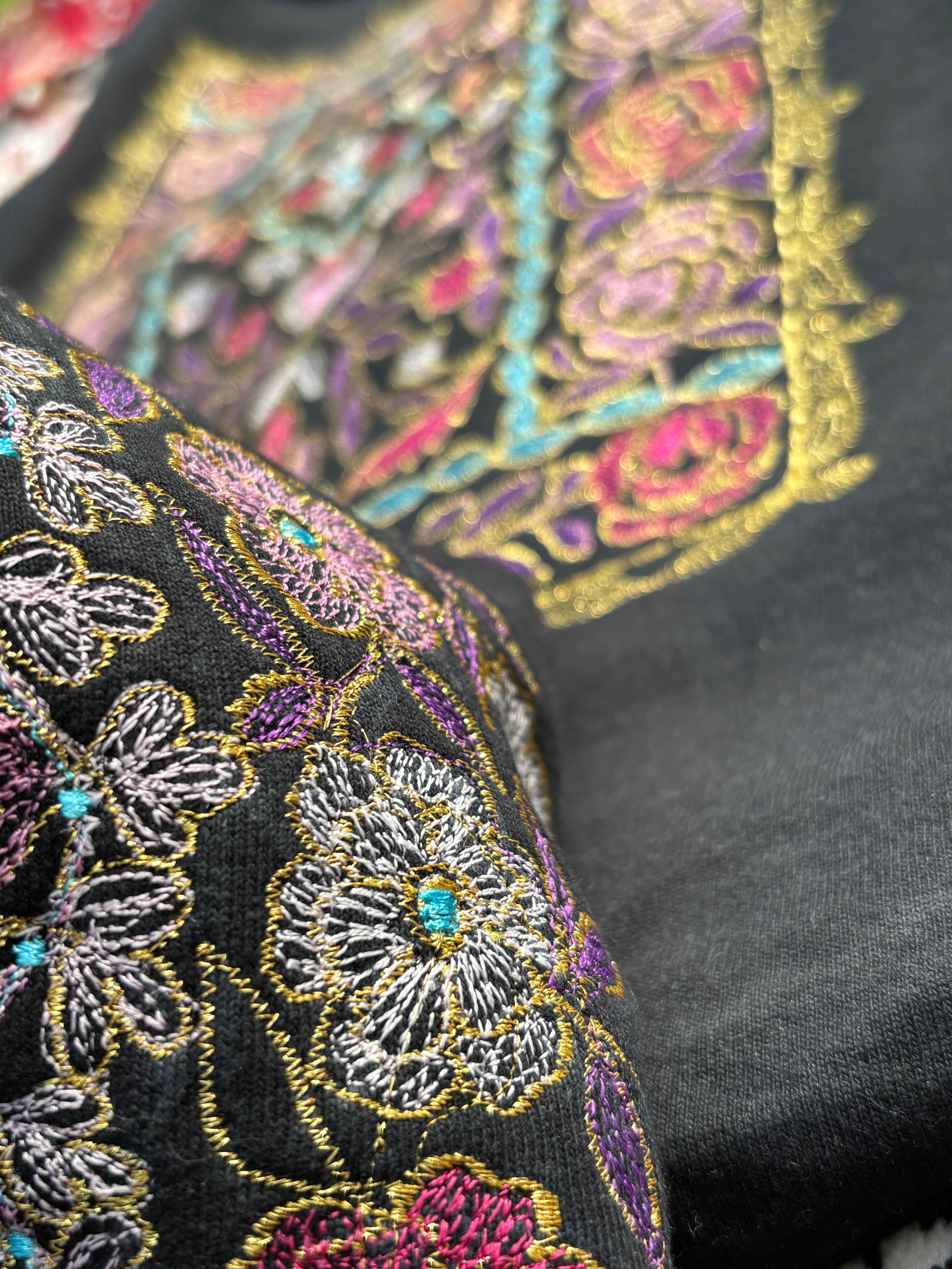 Floral Pattern Hood and Back Multi Colour Shadow Embroidered Hoodie