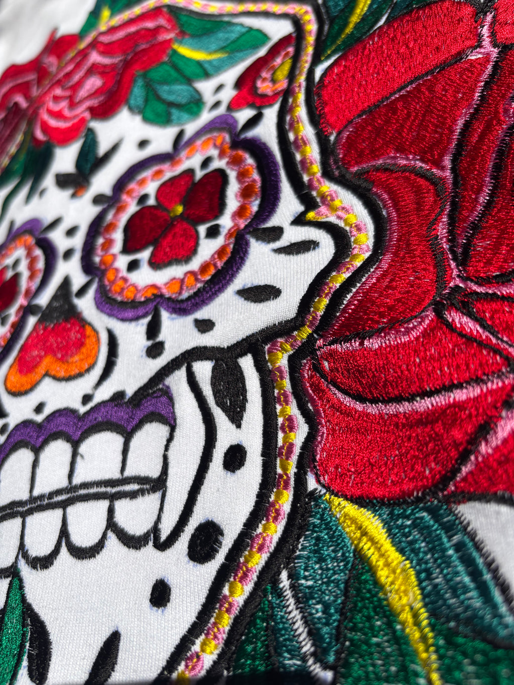 Mexican Day of The Dead Inspired Silk Thread Embroidered White Sweatshirt