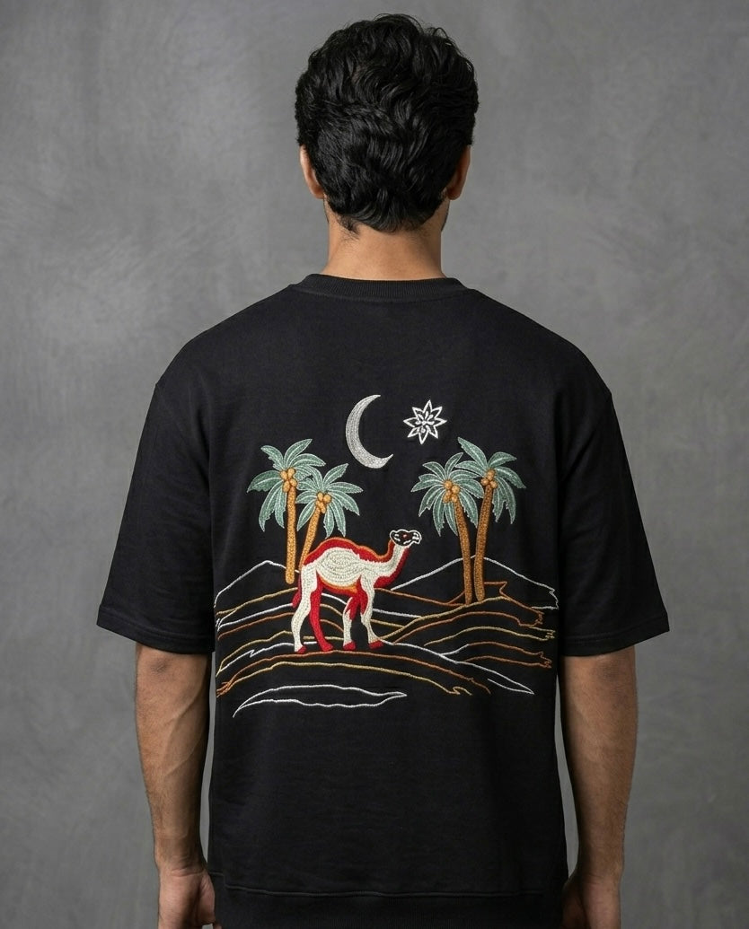 ARABIAN NIGHT INSPIRED SILK THREAD EMBROIDERED BLACK T-SHIRT
