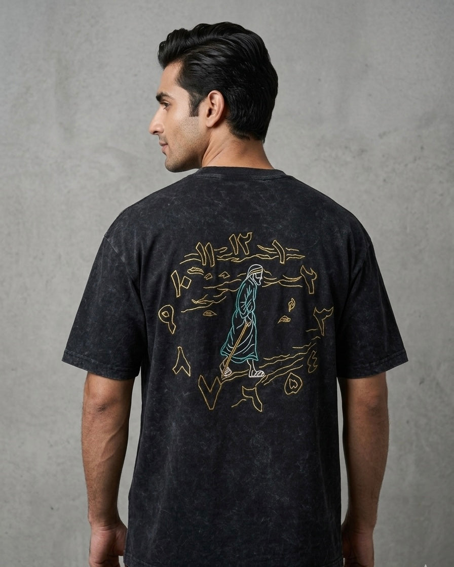TIME DOES NOT WAIT FOR EVERYONE ARABIC QUOTE INSPIRED EMBROIDERED Acid Wash T-SHIRT