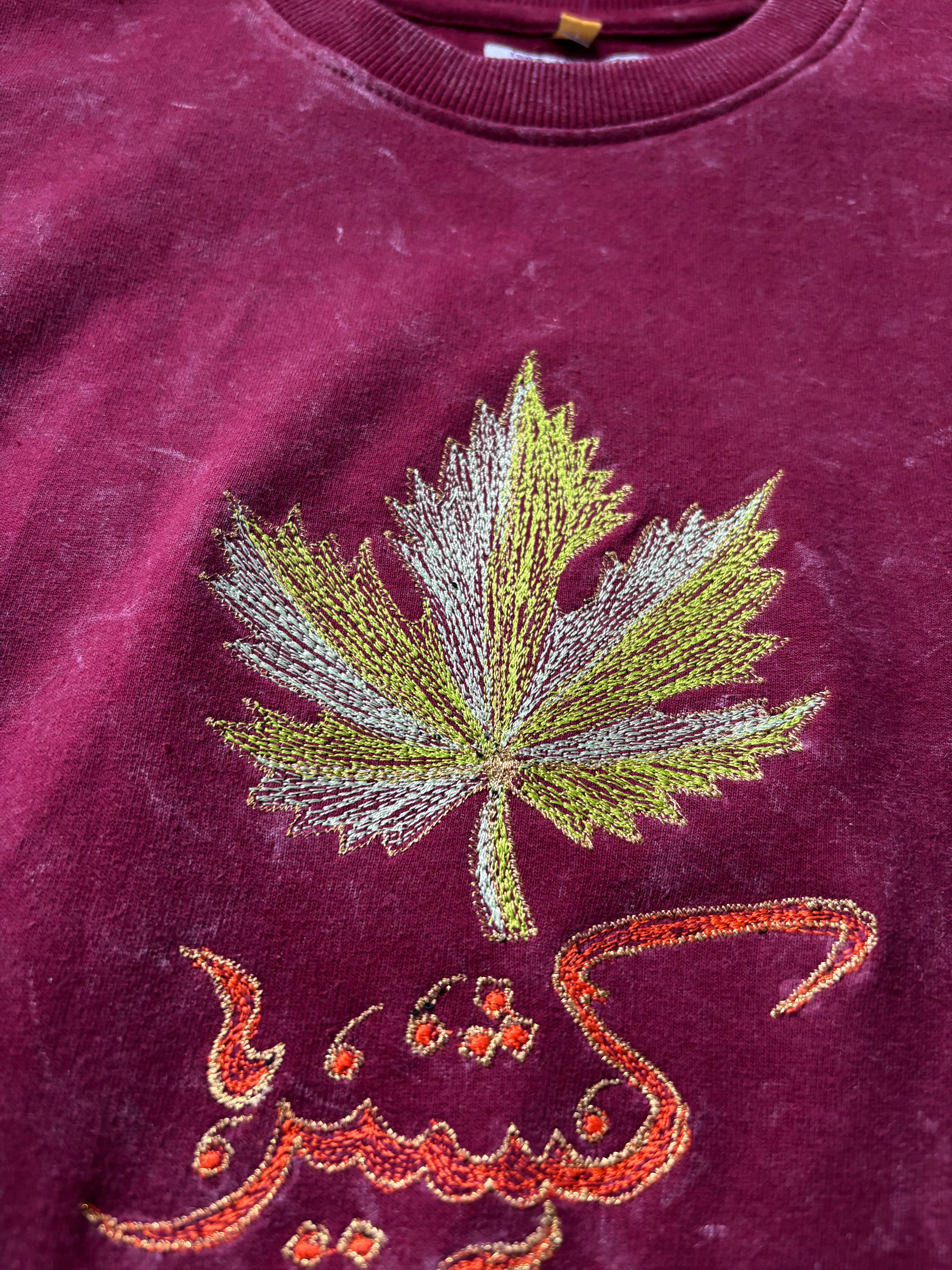 FARSH E KHAS SHADOW EMBROIDERY Acid Wash Maroon T-SHIRT