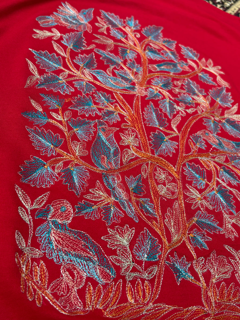 Tree of Life Shadow Embroidery Red T-shirt