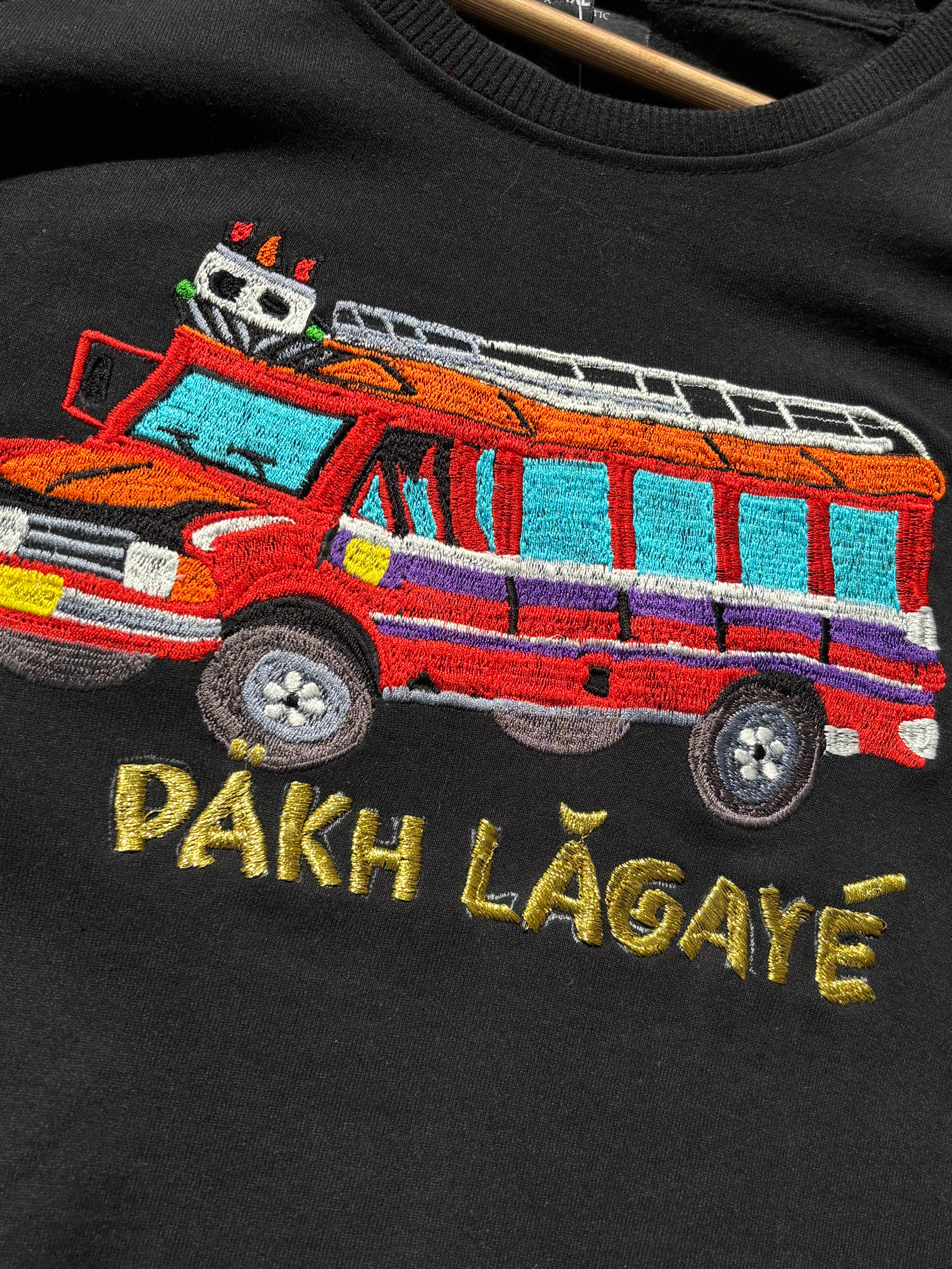 Kashmiri Metador Truck Pakh Lagaye Retro design Embroidered Black Sweatshirt