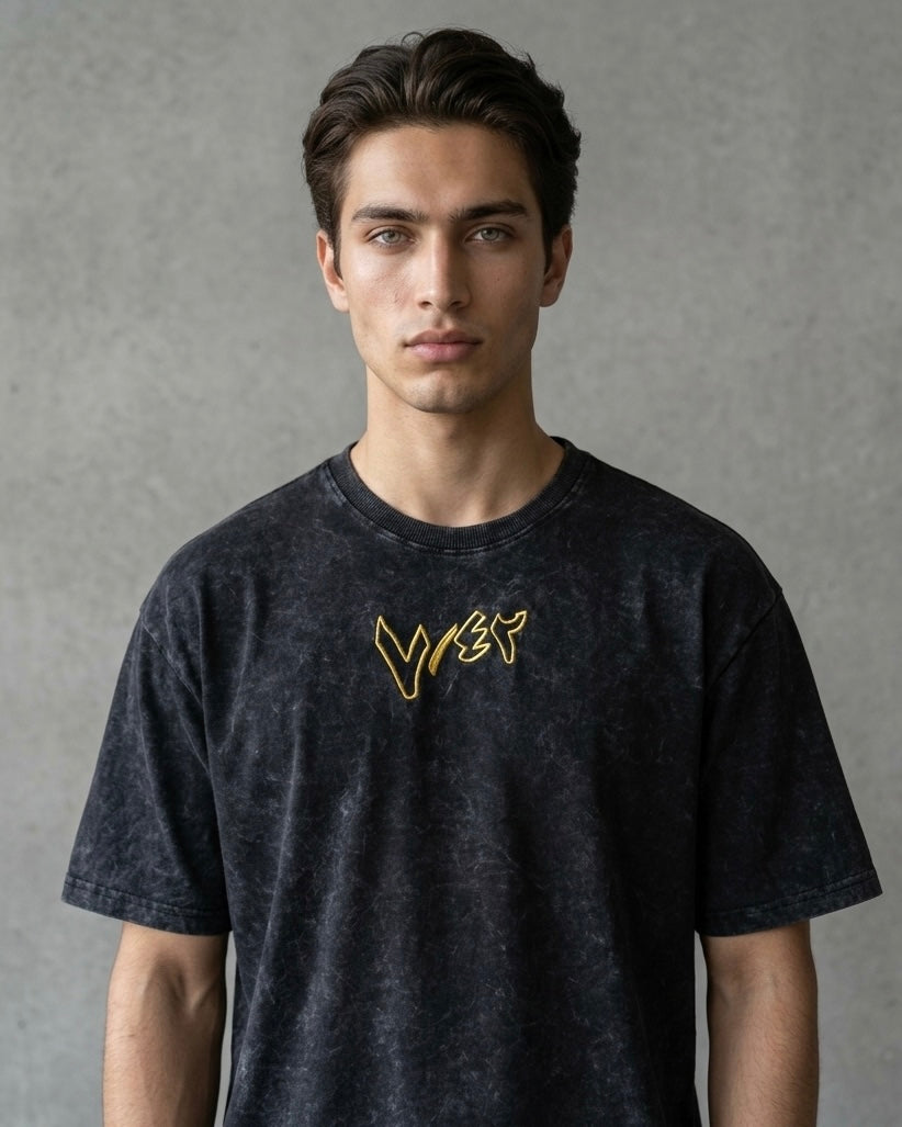 TIME DOES NOT WAIT FOR EVERYONE ARABIC QUOTE INSPIRED EMBROIDERED Acid Wash T-SHIRT
