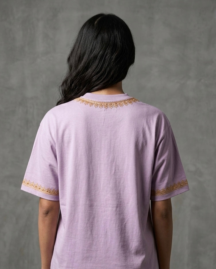 HAND TILLA EXCLUSIVE KASHMIRI NECK AND SLEEVE WORK Lavender T-SHIRT