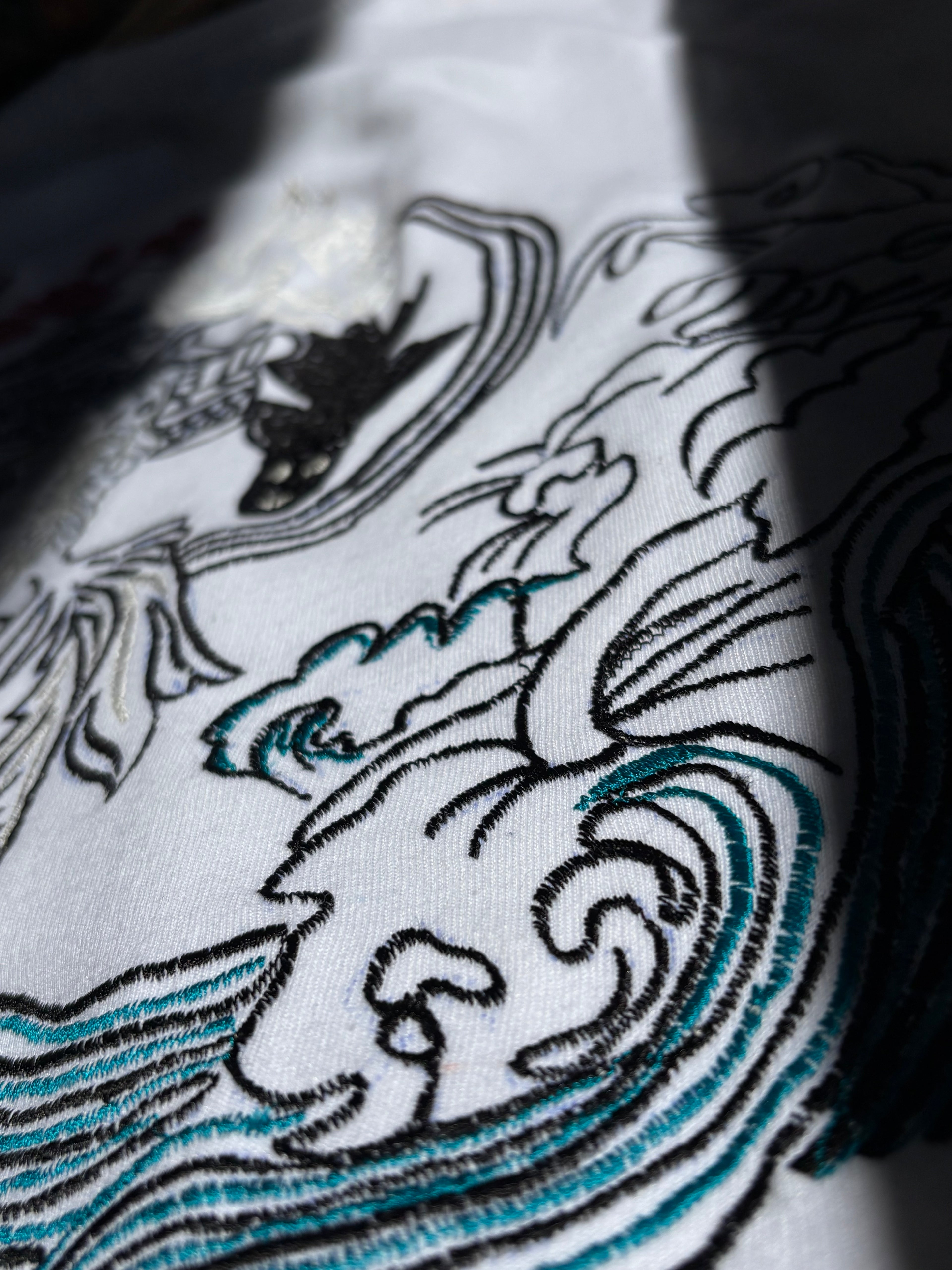Japanese Street Tradition Inspired Silk Thread Embroidered White Sweatshirt