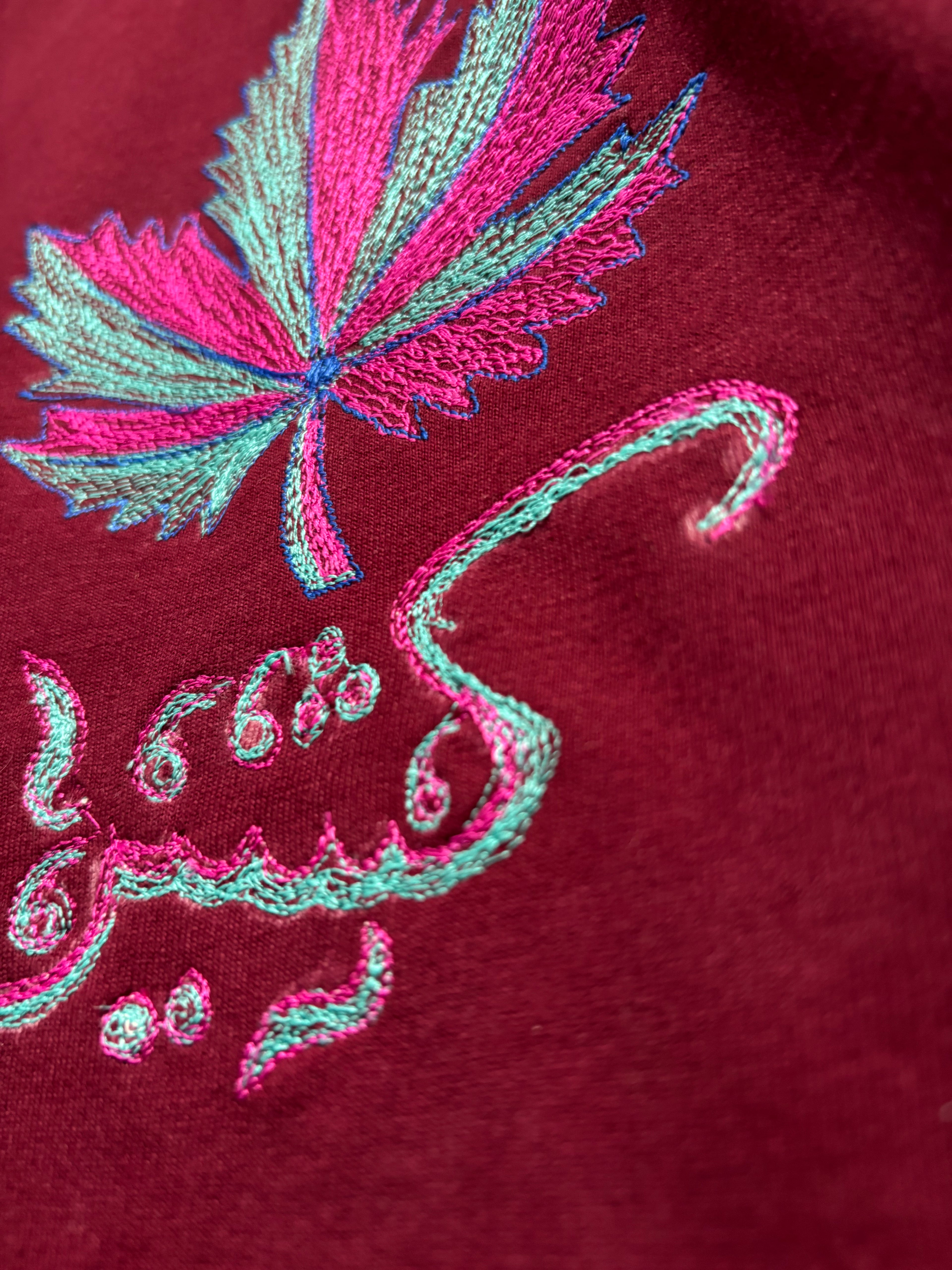 CHINAR/KASHMIR MOTIF Shadow Embroidery Maroon T-SHIRT