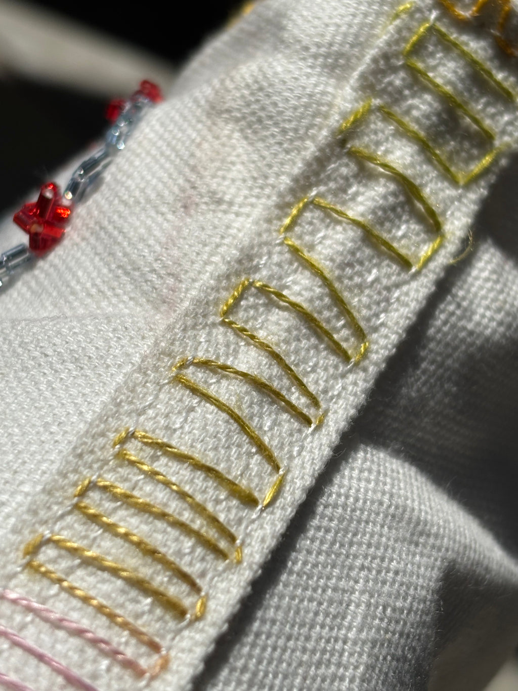 Hand Embroidered Multi Colour Silk and Bead work White Canvas Shoes